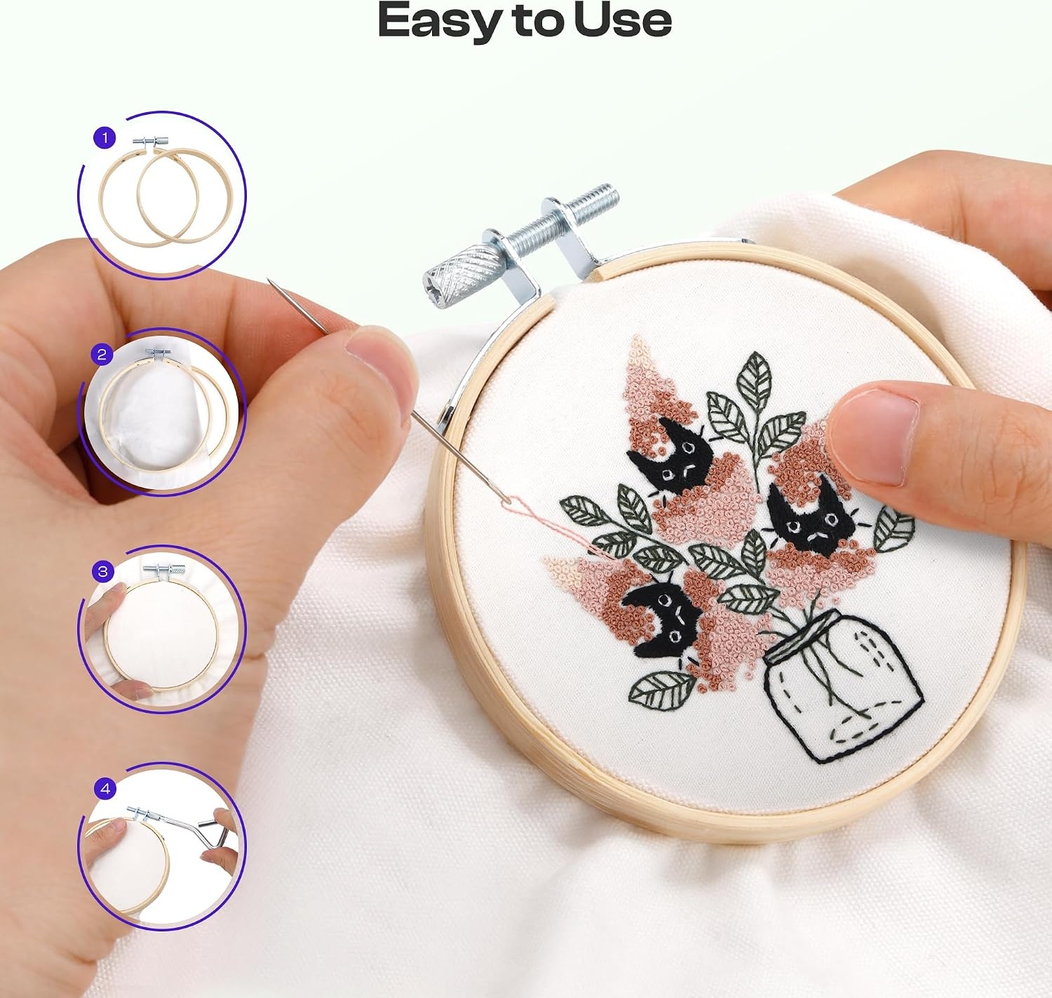 Caydo 6 Pieces 6 Inch Embroidery Hoop with Metal Screw, Round Embroidery Hoops Set, Bamboo Cross Stitch Hoop Ring, Embroidery Frames for Art Craft Sewing, Home Ornaments(3 INCH)