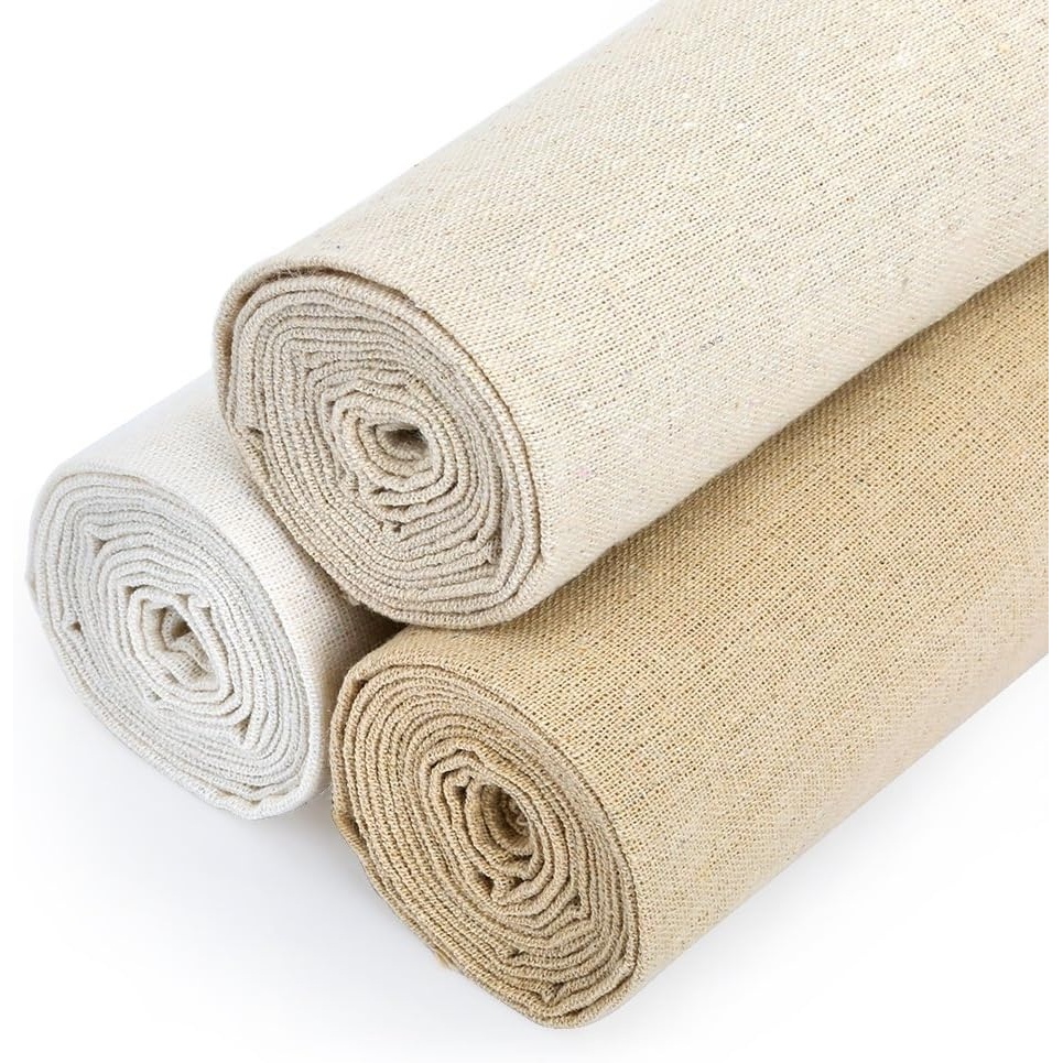 Caydo 3 Pieces Large Size Linen Needlework Fabric for Garment Craft, Flower Pot Decoration and Tablecloth, 62 by 19 Inch