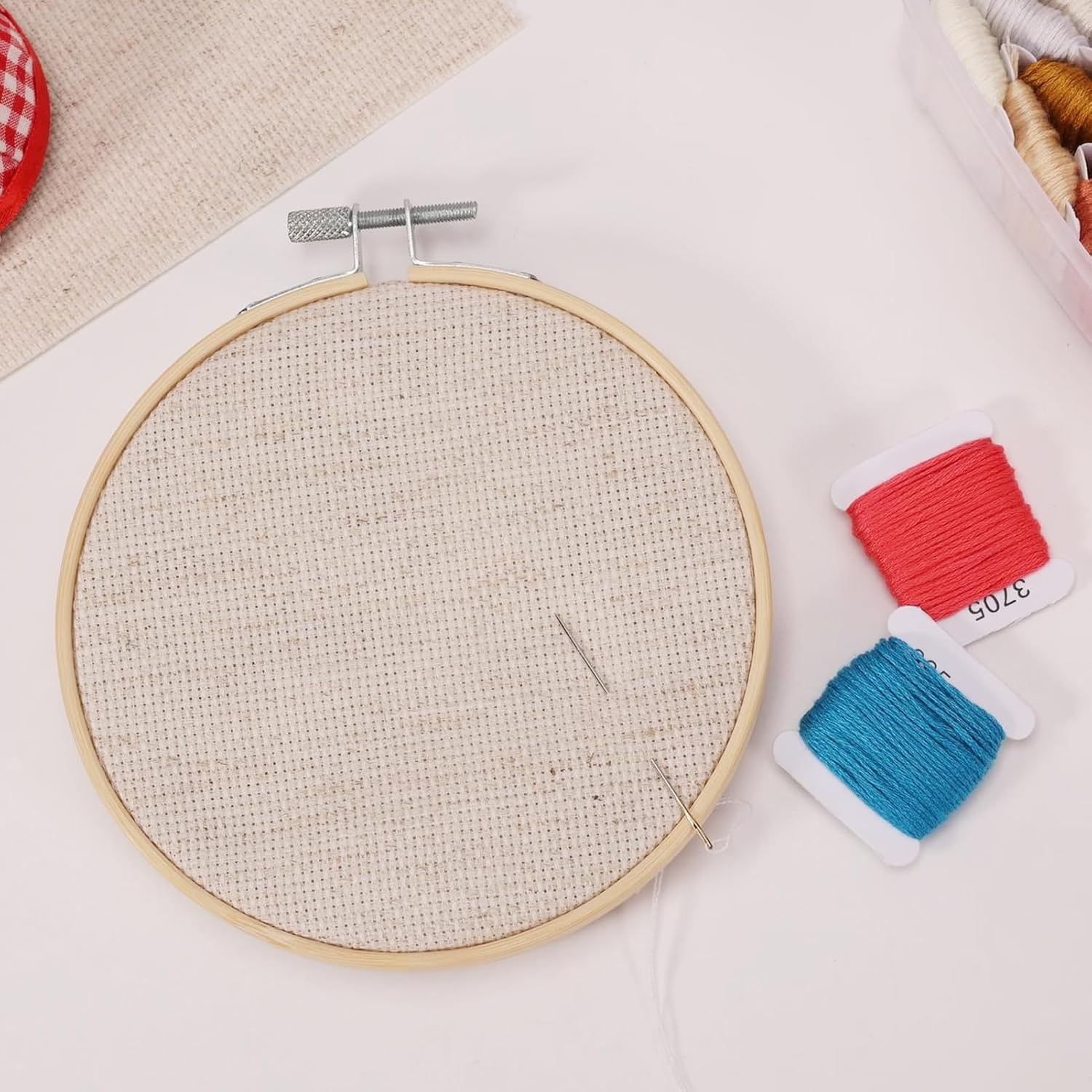 Caydo 6 Pieces Aida Cloth 14 Count White Cross Stitch Fabric for Craft Embroidery, Handmade Needlework, DIY Handicrafts, 12 by 18-Inch(Linen)