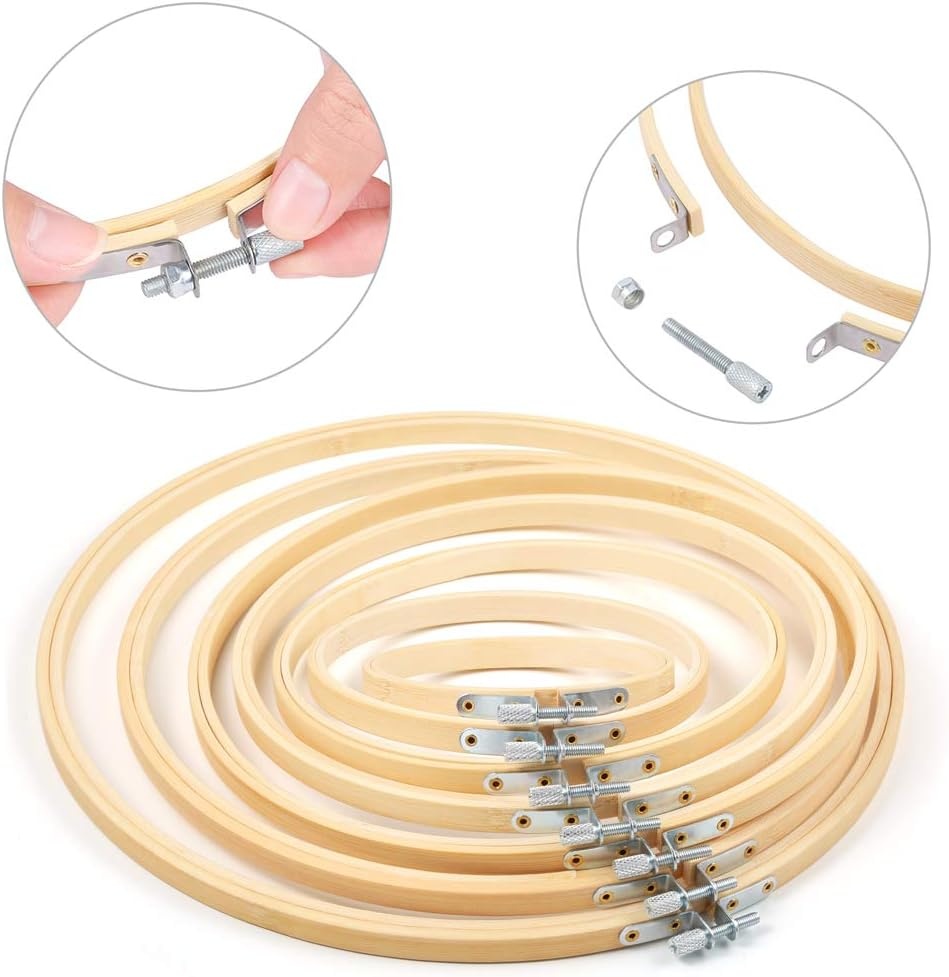 Caydo 6 Pieces Embroidery Hoops 3 Inch to 10 Inch Cross Stitch Hoop Small Embroidery Hoop with 16 Pieces Needles for Embroidery, Punch Needle, Craft Sewing and Ornaments(7 PCS)