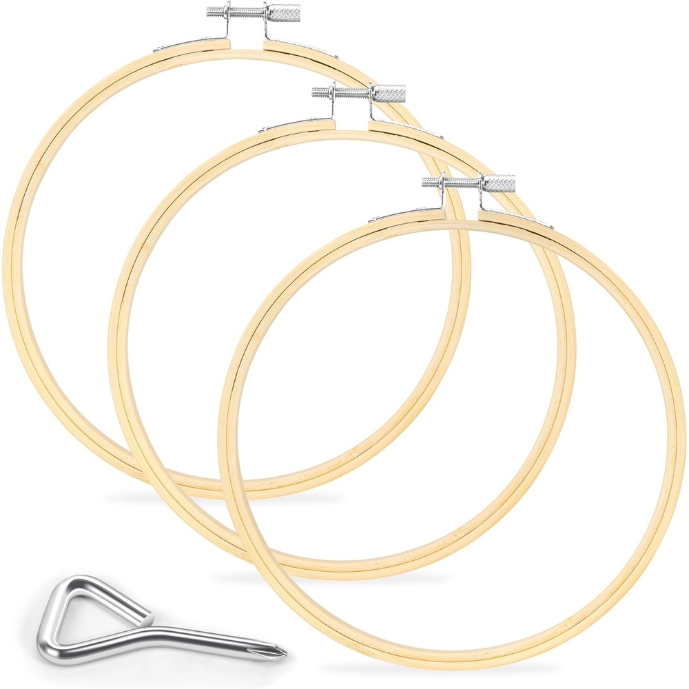 Caydo 3 Pack 12 Inch Wood Embroidery Hoop Circle Cross Stitch Hoop Ring for Art Craft Handy Sewing(6 INCH)