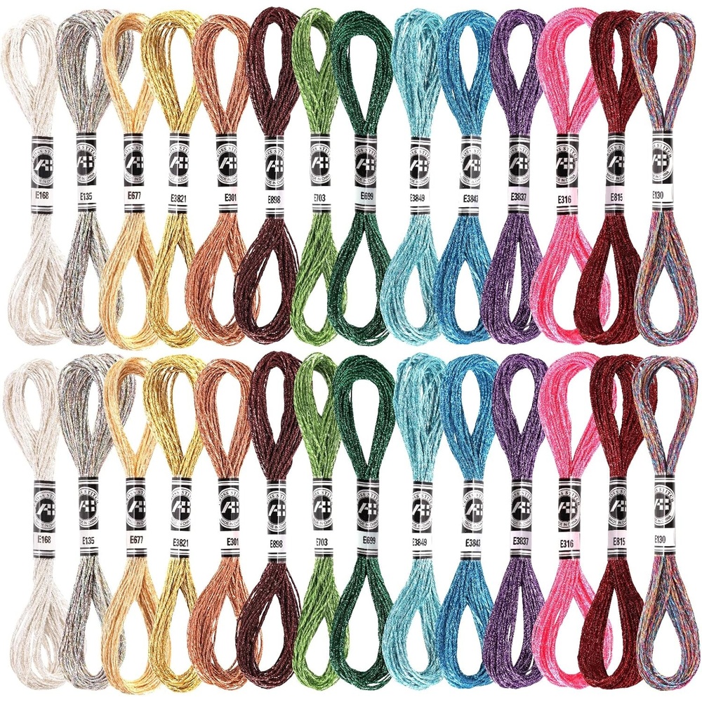 Caydo 28 Skeins Metallic Embroidery Floss Glitter Embroidery Threads Cross Stitch Thread for Friendship Bracelets DIY Embroidery Thread Crafts (14 Colors)