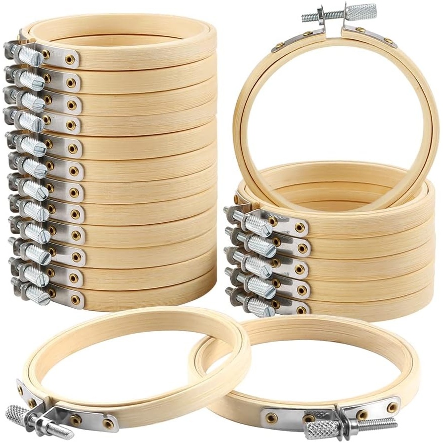 Caydo 20 Pieces 3 Inch Embroidery Hoops Christmas Round Wooden Circle Cross Stitch Hoop Round Ring for Art Craft Handy Sewing
