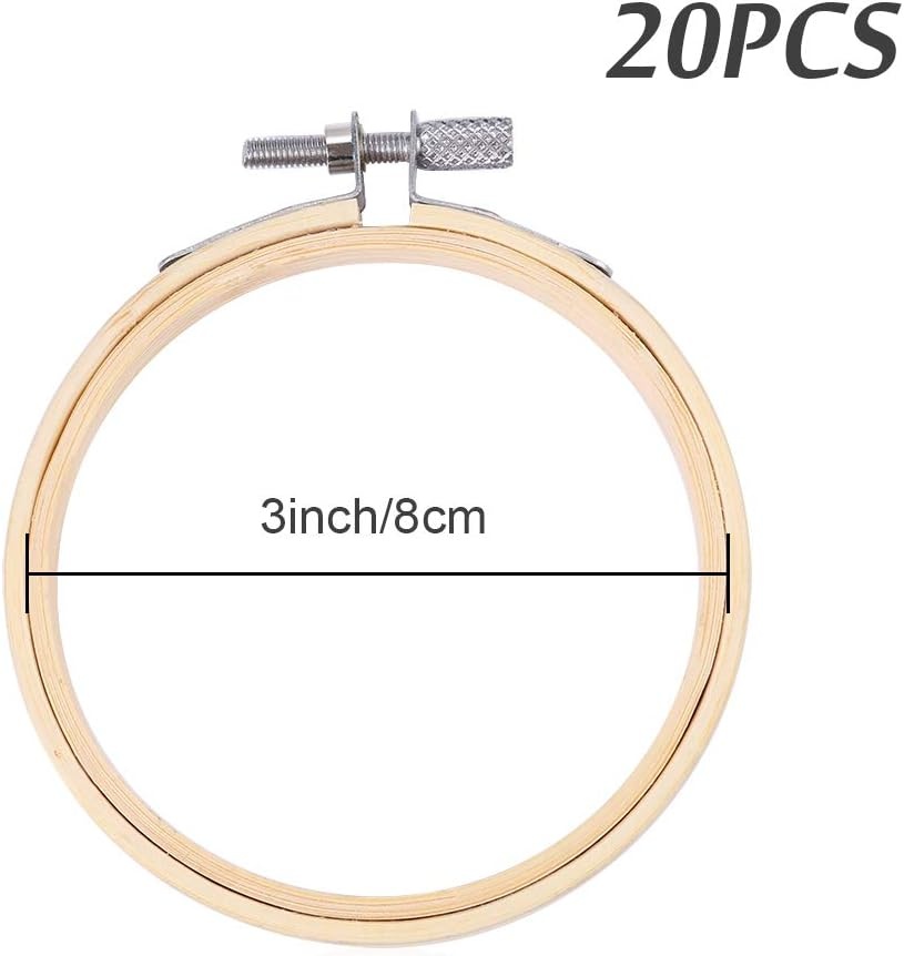 Caydo 20 Pieces 3 Inch Embroidery Hoops Christmas Round Wooden Circle Cross Stitch Hoop Round Ring for Art Craft Handy Sewing