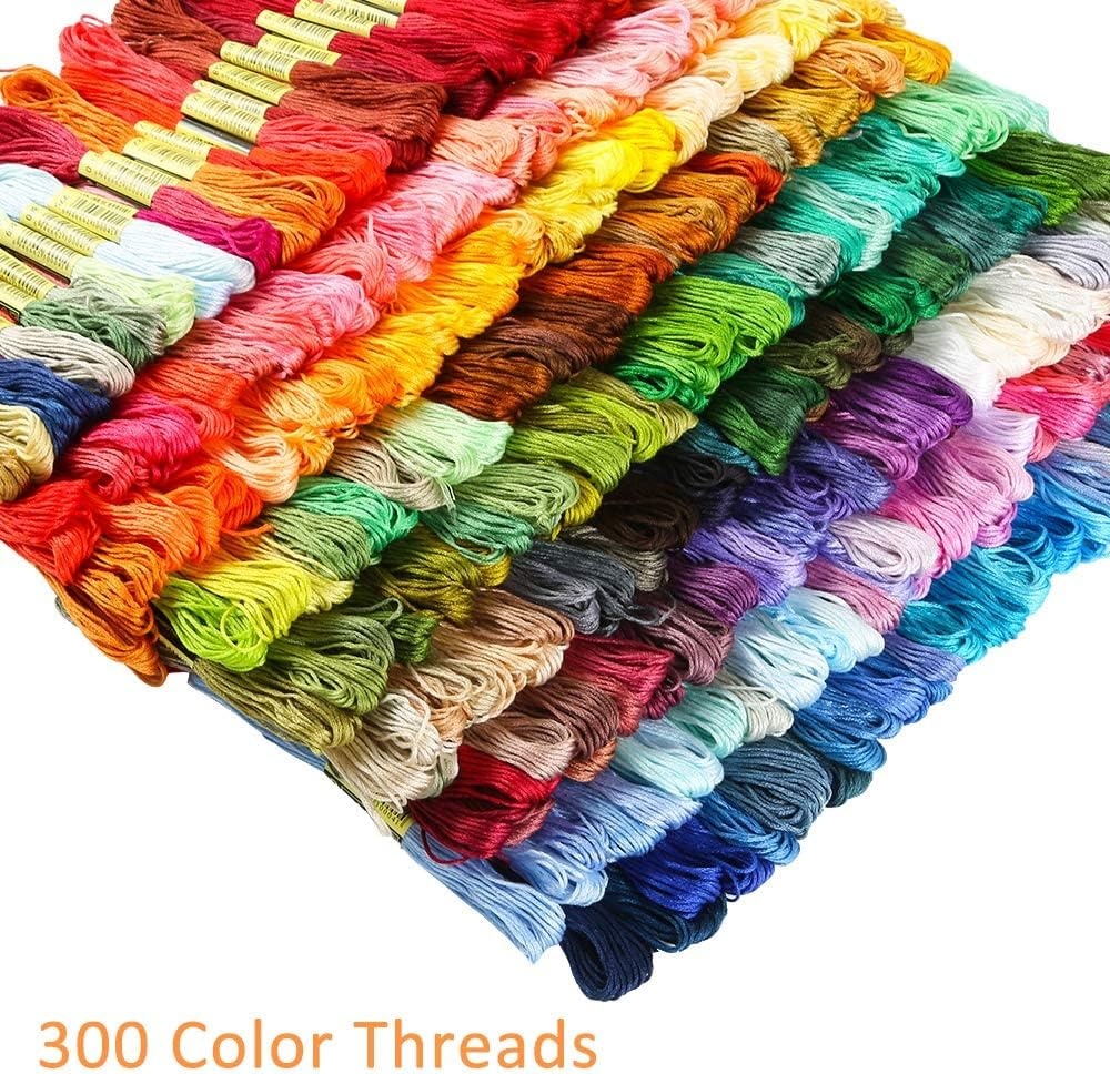 Caydo 300 Skeins Embroidery Floss, Rainbow Color Friendship Bracelets Floss with 20 Pieces Floss Bobbins