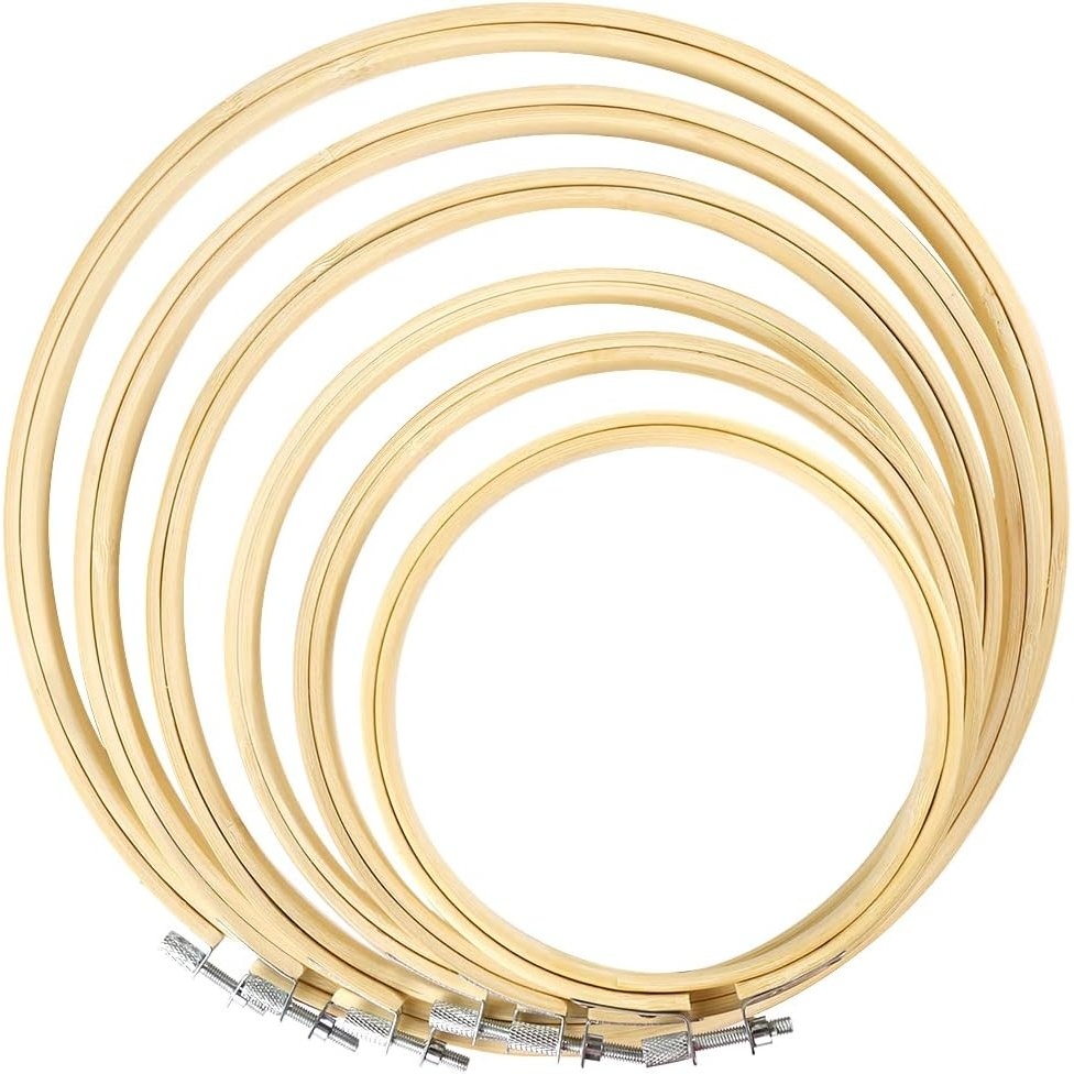 Caydo 6 Pieces 6 Inch Embroidery Hoop with Metal Screw, Round Embroidery Hoops Set, Bamboo Cross Stitch Hoop Ring, Embroidery Frames for Art Craft Sewing, Home Ornaments(4 INCH to 10 INCH)