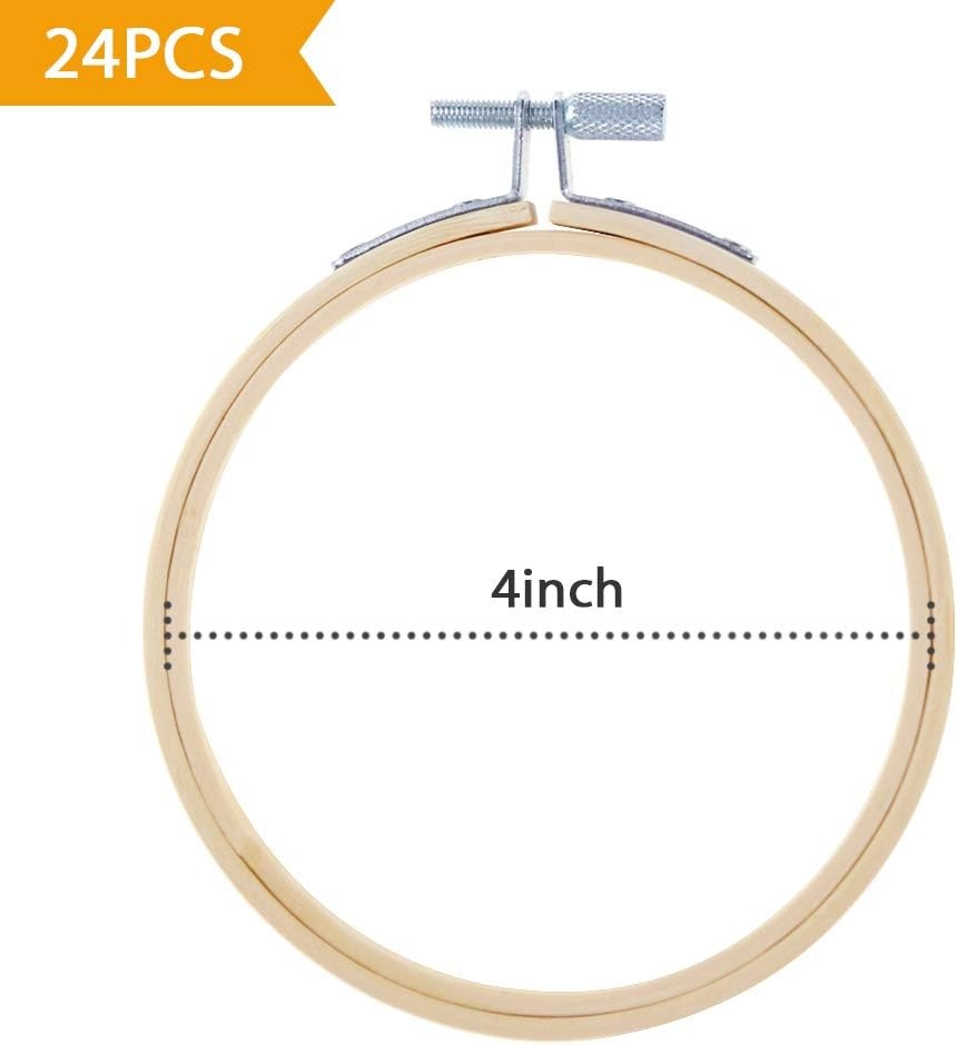 Caydo 24 Pieces 5 Inch Embroidery Hoops Bulk, Cross Stitch Hoop Embroidery Frame for Art Craft Handy Sewing and Christmas Wall Decoration(4 Inch)