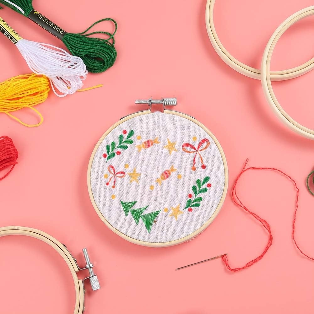 Caydo 24 Pieces 5 Inch Embroidery Hoops Bulk, Cross Stitch Hoop Embroidery Frame for Art Craft Handy Sewing and Christmas Wall Decoration(4 Inch)