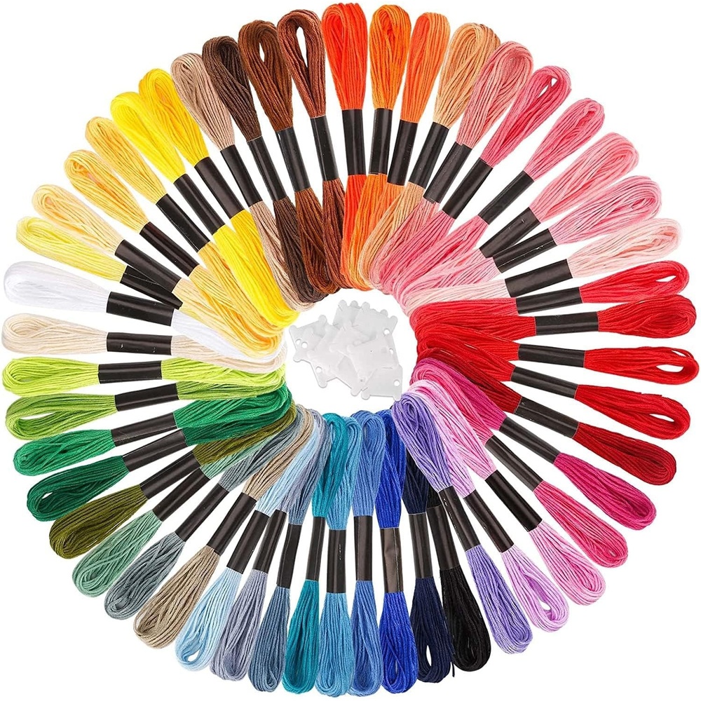 Caydo Embroidery Floss 50 Skeins Embroidery Thread, Rainbow Color Friendship Bracelet String with 12 Pieces Floss Bobbins for Bracelet Making, Sewing Crafts