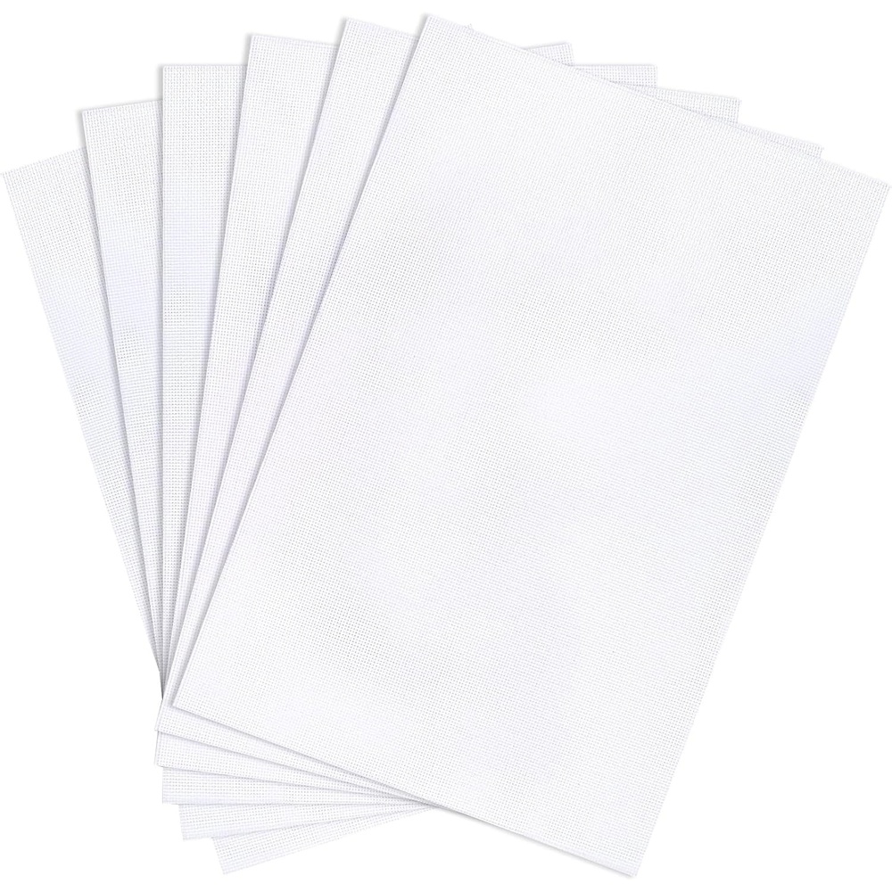 Caydo 6 Pieces Aida Cloth 14 Count Black Cross Stitch Fabric Cotton Embroidery Fabric for Needlework, DIY Handicrafts, 12 by 18-Inch(White)