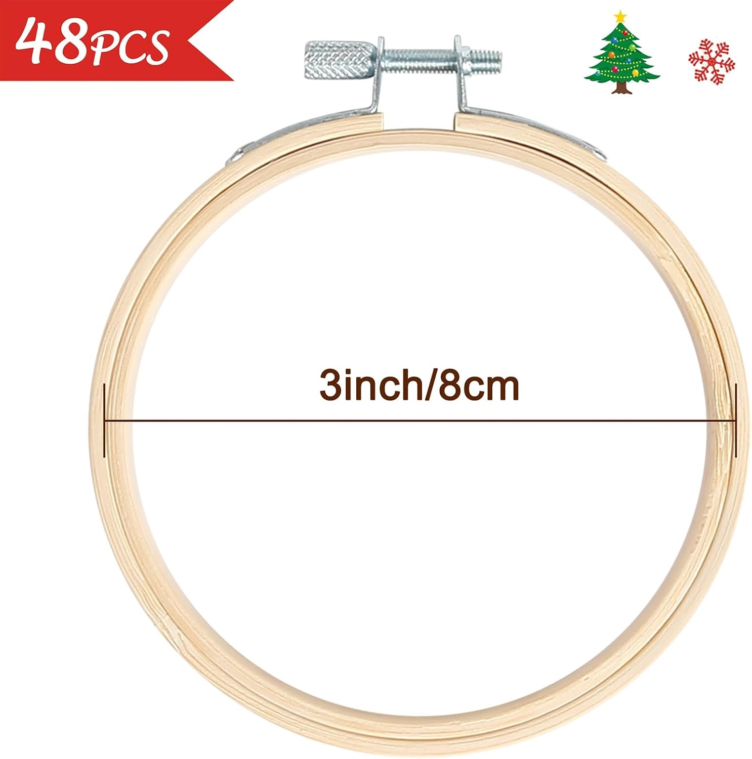 Caydo 48 Pieces 3 Inch Embroidery Hoop Bulk Mini Embroidery Hoop Round Cross Stitch Hoop for Christmas Ornaments, Craft Art Home Decoration(3 Inch)