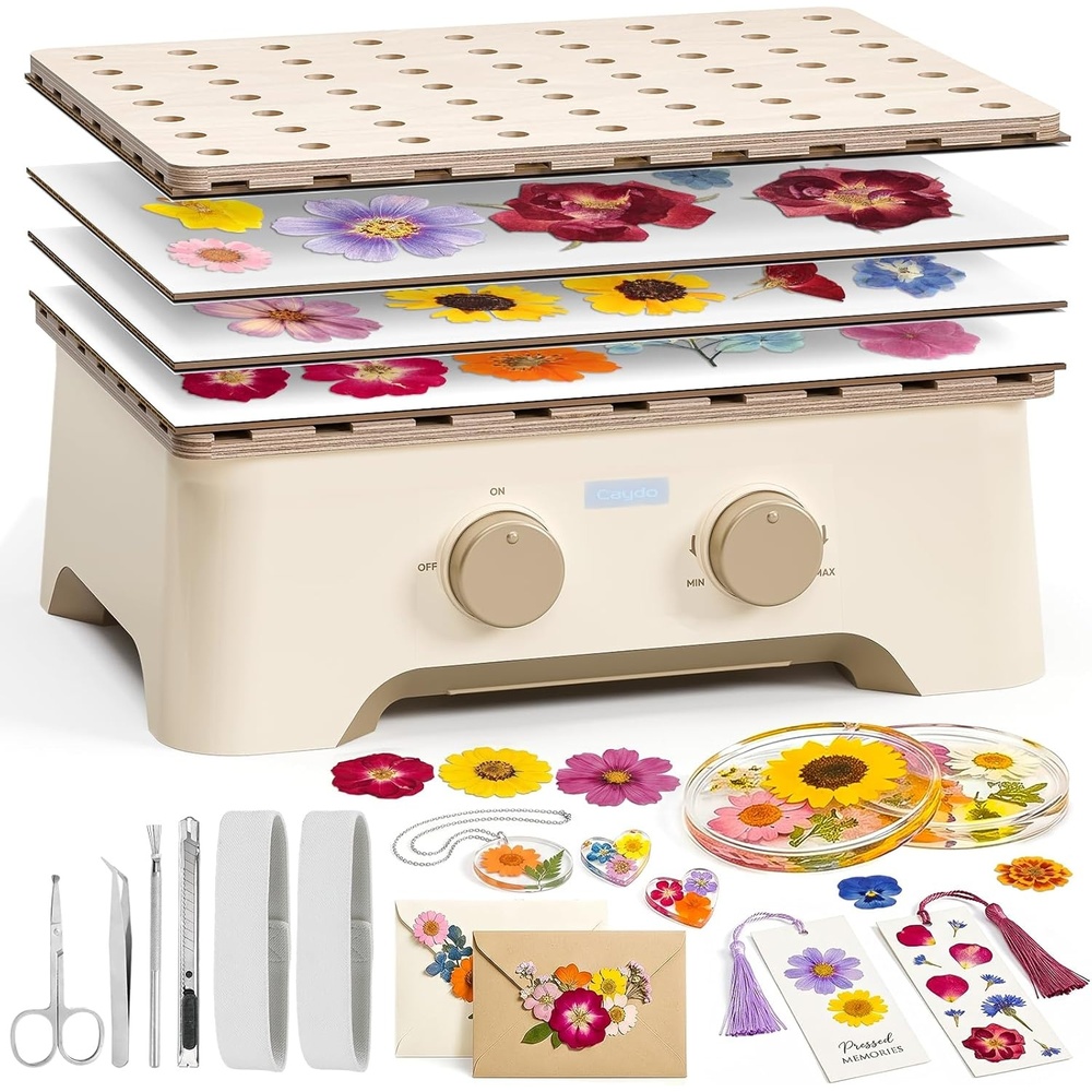 Caydo Electric Flower Press Kit, Fast Drying Flower Drying Machine, Air-Dried and Color Preserving for Arts and Crafts Lover, Preservation Kits for Bookmark Frame