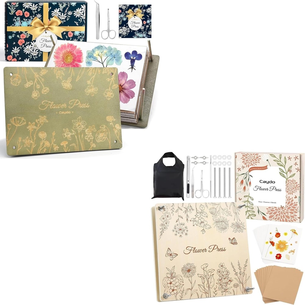 Caydo Flower Press Kit, 12 x 8.5 inches Flowers Pressing Kit & Wooden Flower Press 11″x11″ 10 Layers for Adults