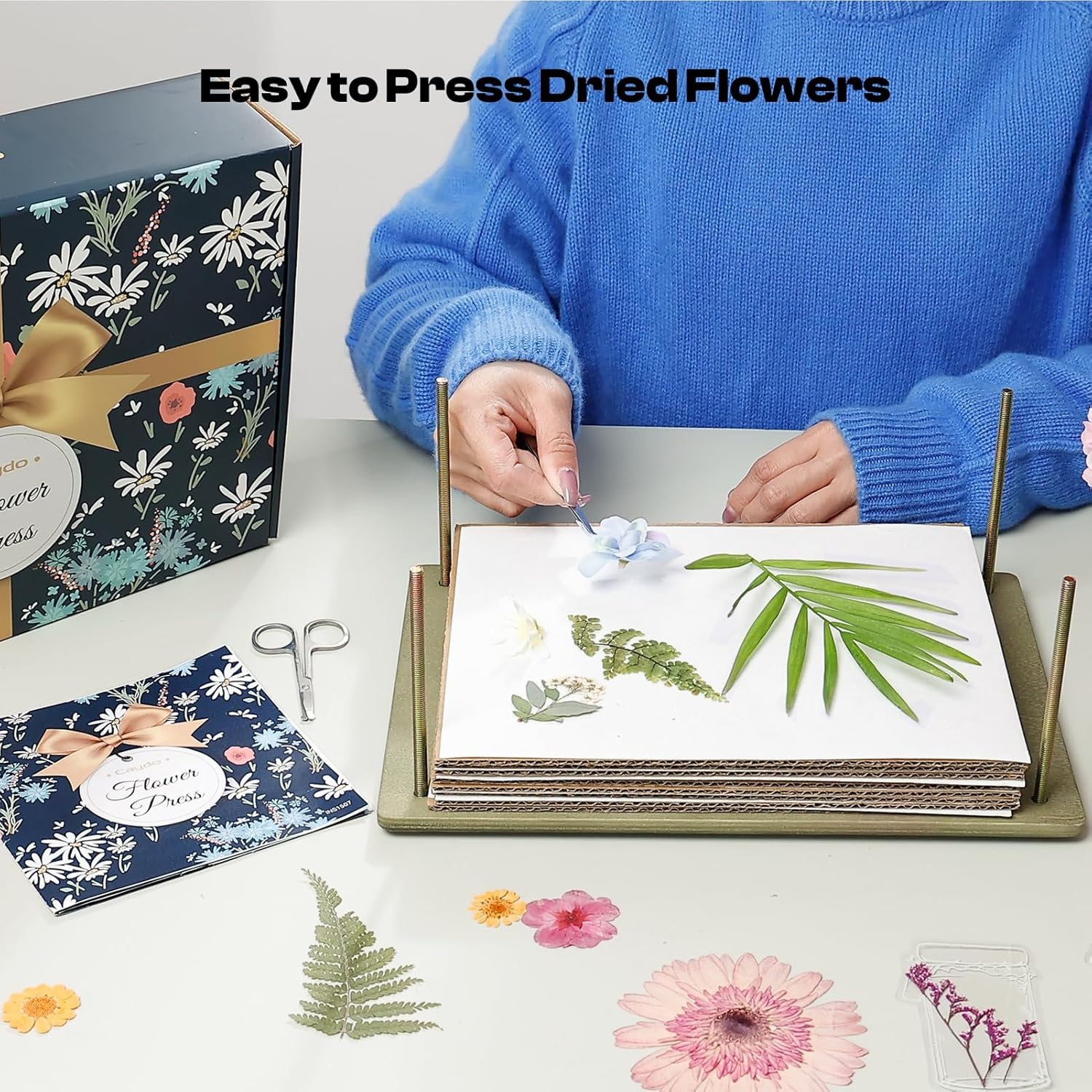 Caydo Flower Press Kit, 12 x 8.5 inches Flowers Pressing Kit & Wooden Flower Press 11″x11″ 10 Layers for Adults