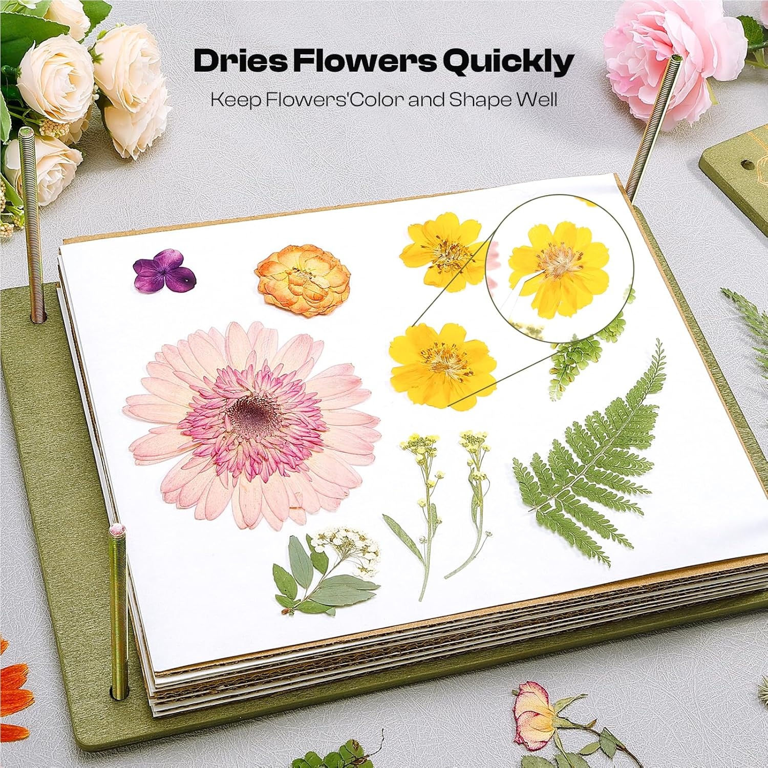 Caydo Flower Press Kit, 12 x 8.5 inches Flowers Pressing Kit & Wooden Flower Press 11″x11″ 10 Layers for Adults