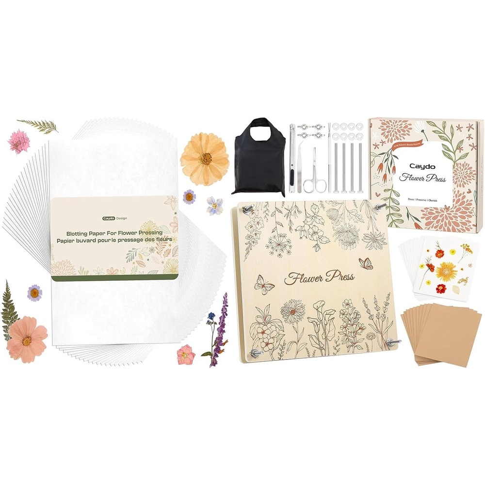 Caydo Flower Press Kit – 11″x11″ 10 Layers Large Flower Pressing Kit & 22pcs Large 9″ x 9″ Blotting Paper for Flower Press