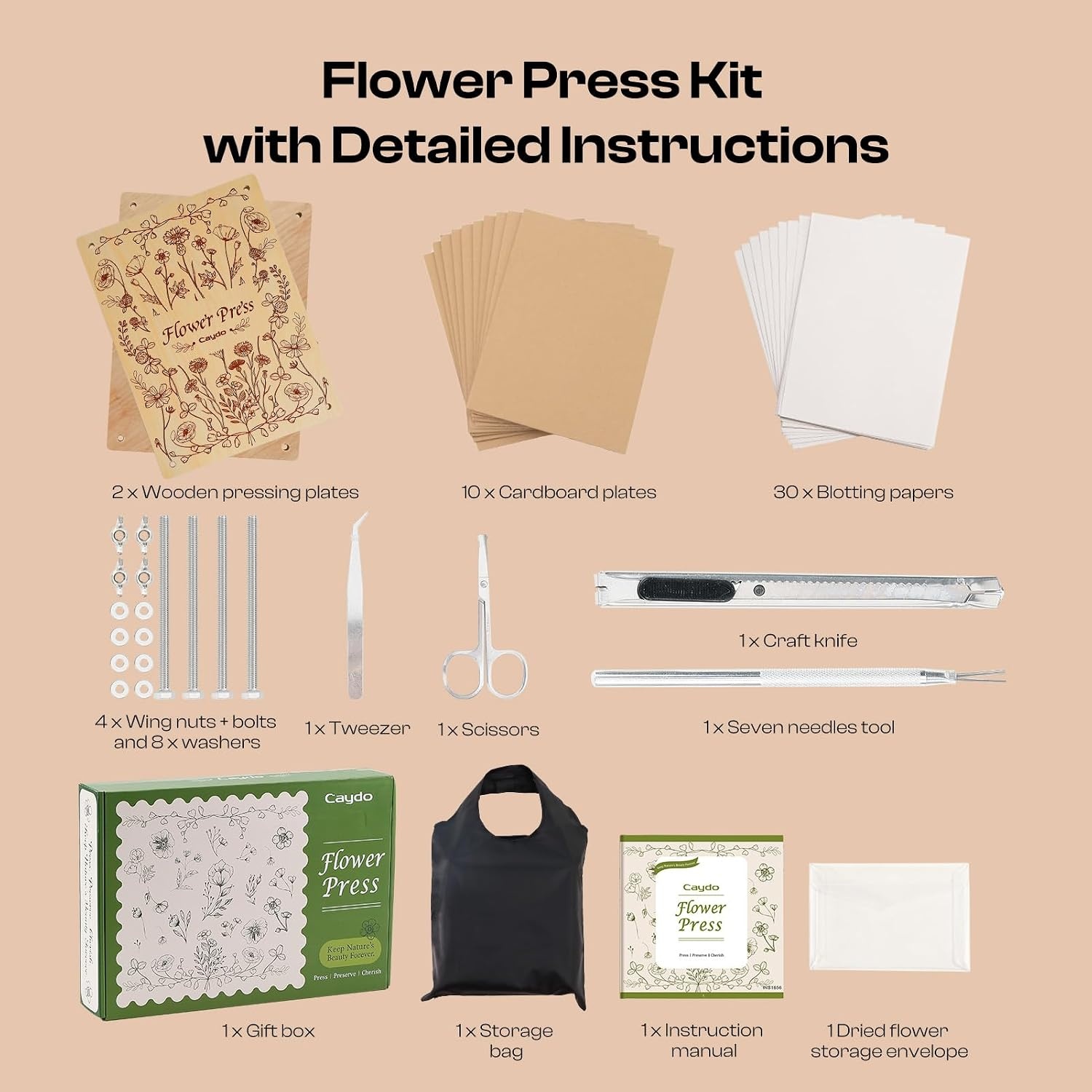 Caydo 20pcs Large 9.8″ x 7.8″ Blotting Paper for Flower Press Kit 8.3″x11.8″, Highly Absorbent&Reusable Blotter Papers for Flower Press & Herbarium, Simply Cutting Blotter Sheets for Craft Supplies(11.8″x8.3″ flower press kit)