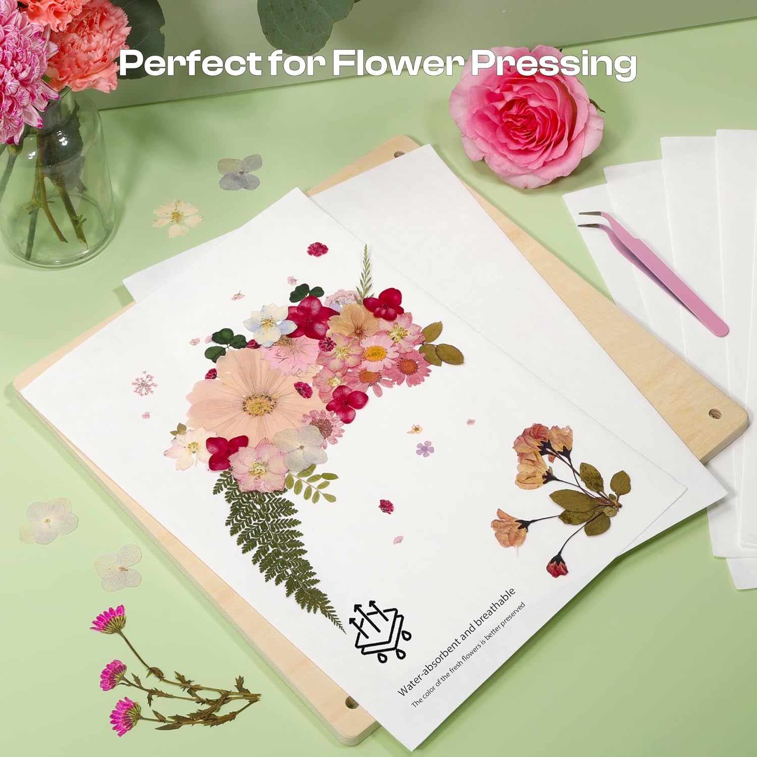 Caydo 20pcs Large 9.8″ x 7.8″ Blotting Paper for Flower Press Kit 8.3″x11.8″, Highly Absorbent&Reusable Blotter Papers for Flower Press & Herbarium, Simply Cutting Blotter Sheets for Craft Supplies(9.8″x7.8″ blotter papers for flower press)