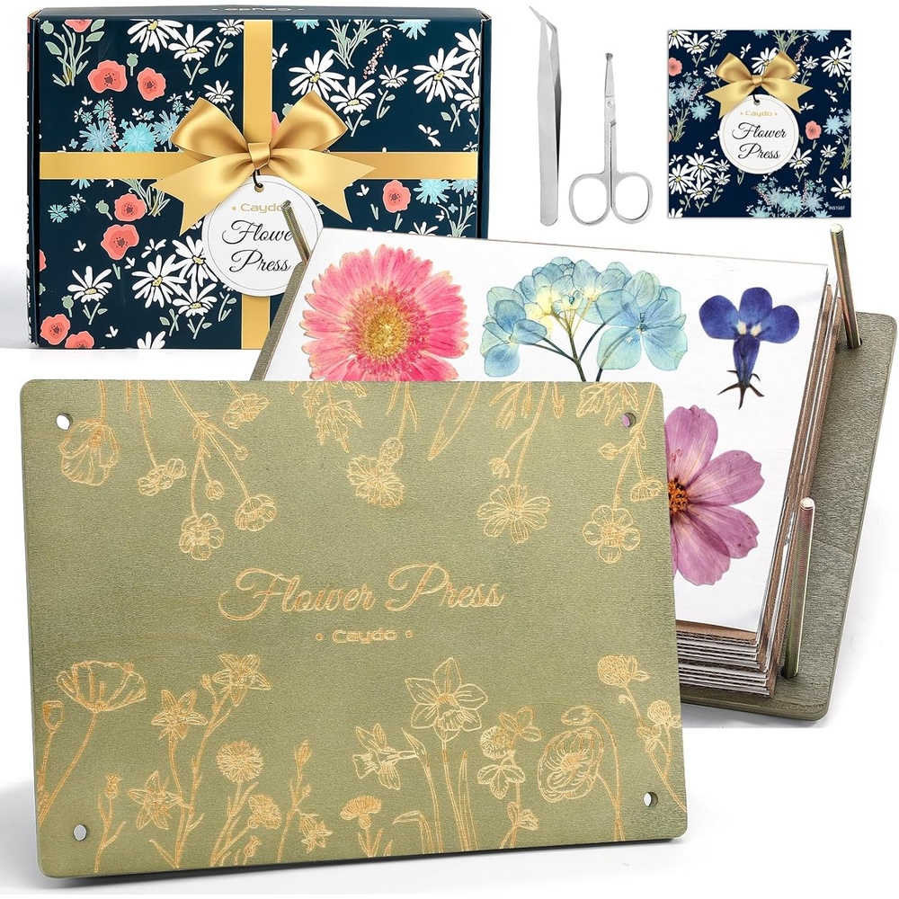 Caydo Flower Press Kit, 12 x 8.5 inches Flowers Pressing Kit, 8 Layers Pressed Flowers with Blotting Papers and Tools, Bouquet Preservation for Flower Drying, DIY Art, Bookmark, Gift, Craft