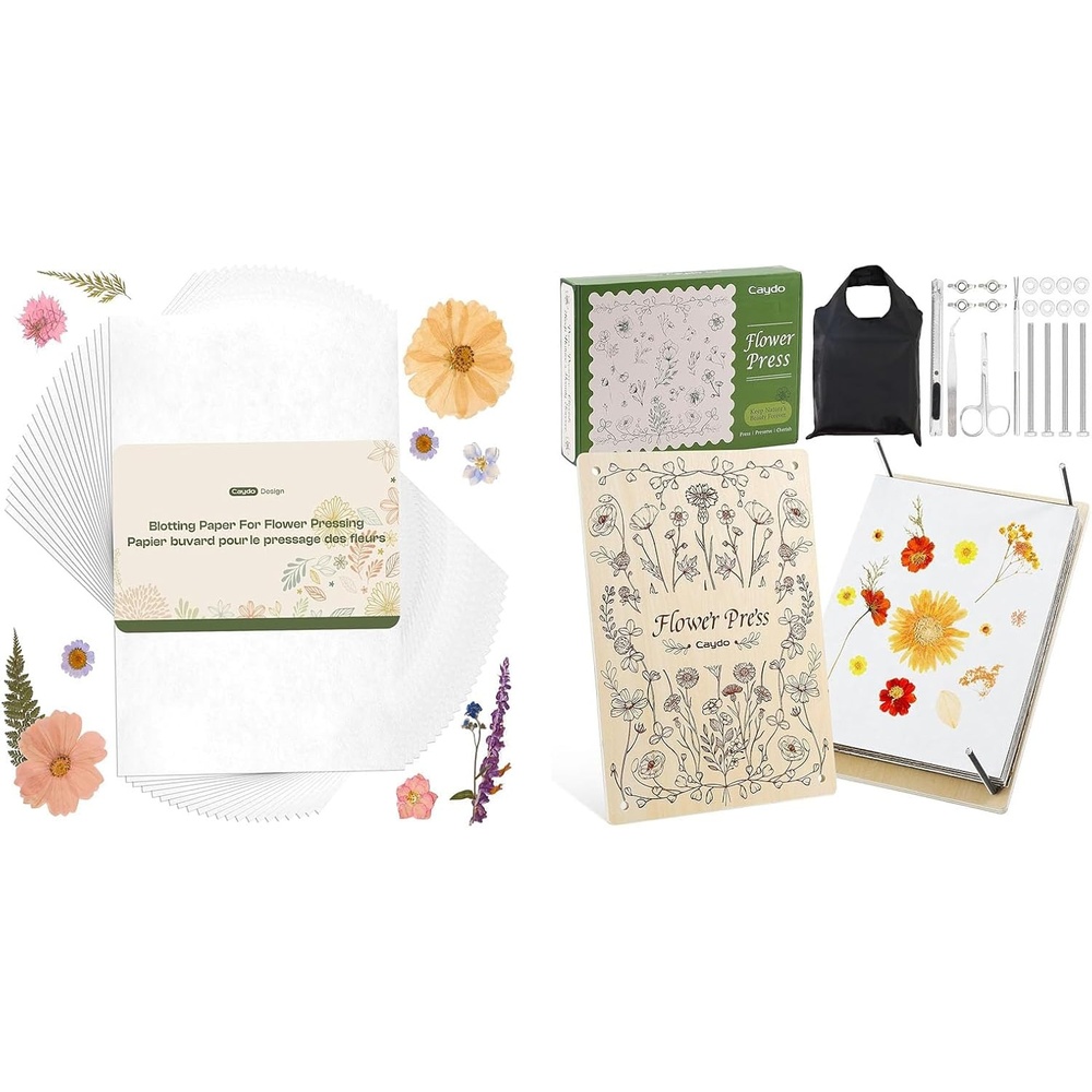 Caydo 11.8″ x 8.3″ Flower Press Kit for DIY Bookmark Pressed Flower Frame & 20pcs 9.8″ x 7.8″ Blotting Paper for Flower Press