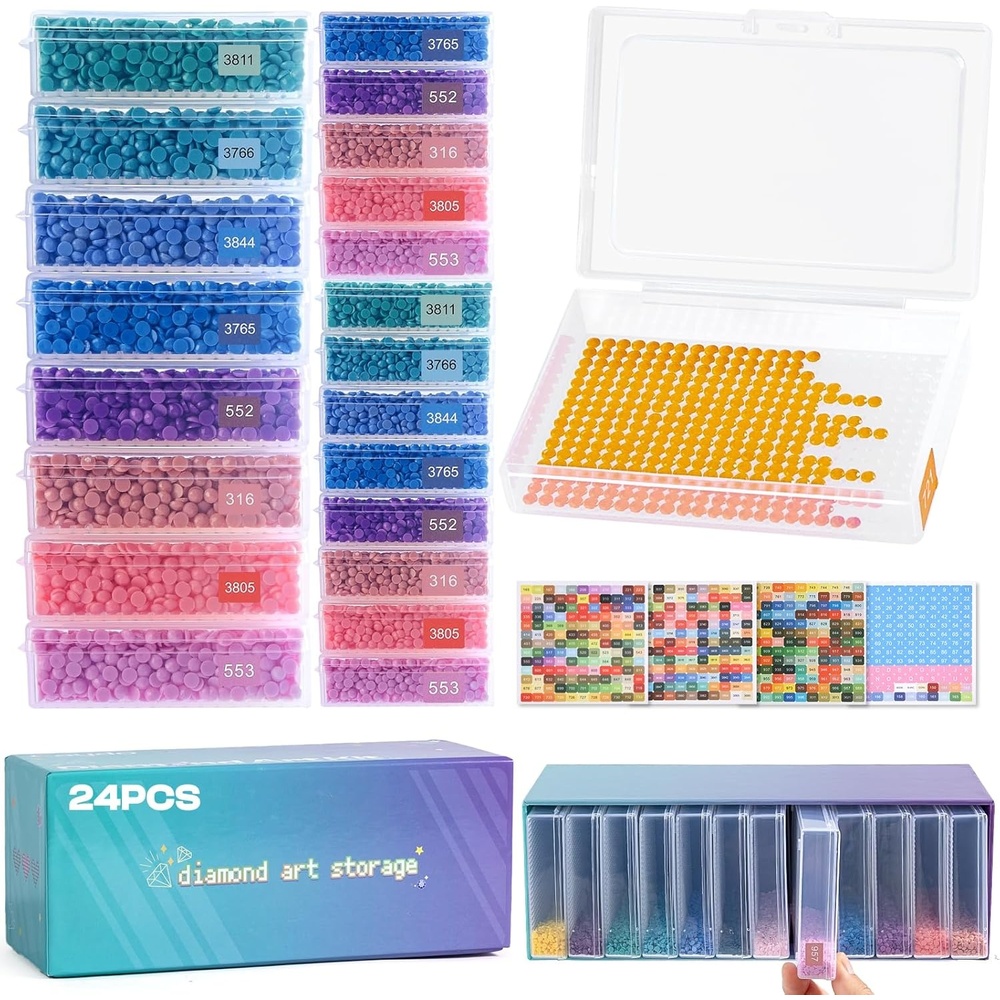 Caydo 24PCS Diamond Art Trays with Lids, 2 Size Diamond Art Painting Storage Containers for Diamonds Art Beads Storage & Quick Line-Up, Professional Craft Accessories Tools, Box Package