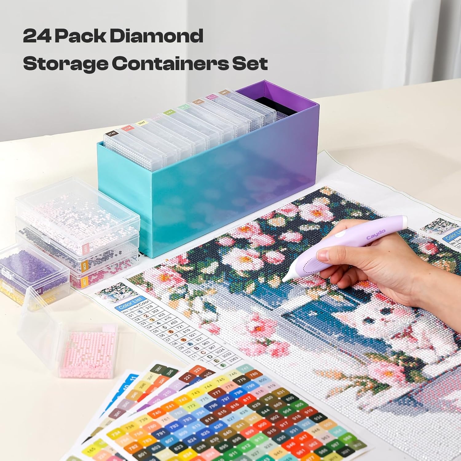 Caydo 24PCS Diamond Art Trays with Lids, 2 Size Diamond Art Painting Storage Containers for Diamonds Art Beads Storage & Quick Line-Up, Professional Craft Accessories Tools, Box Package