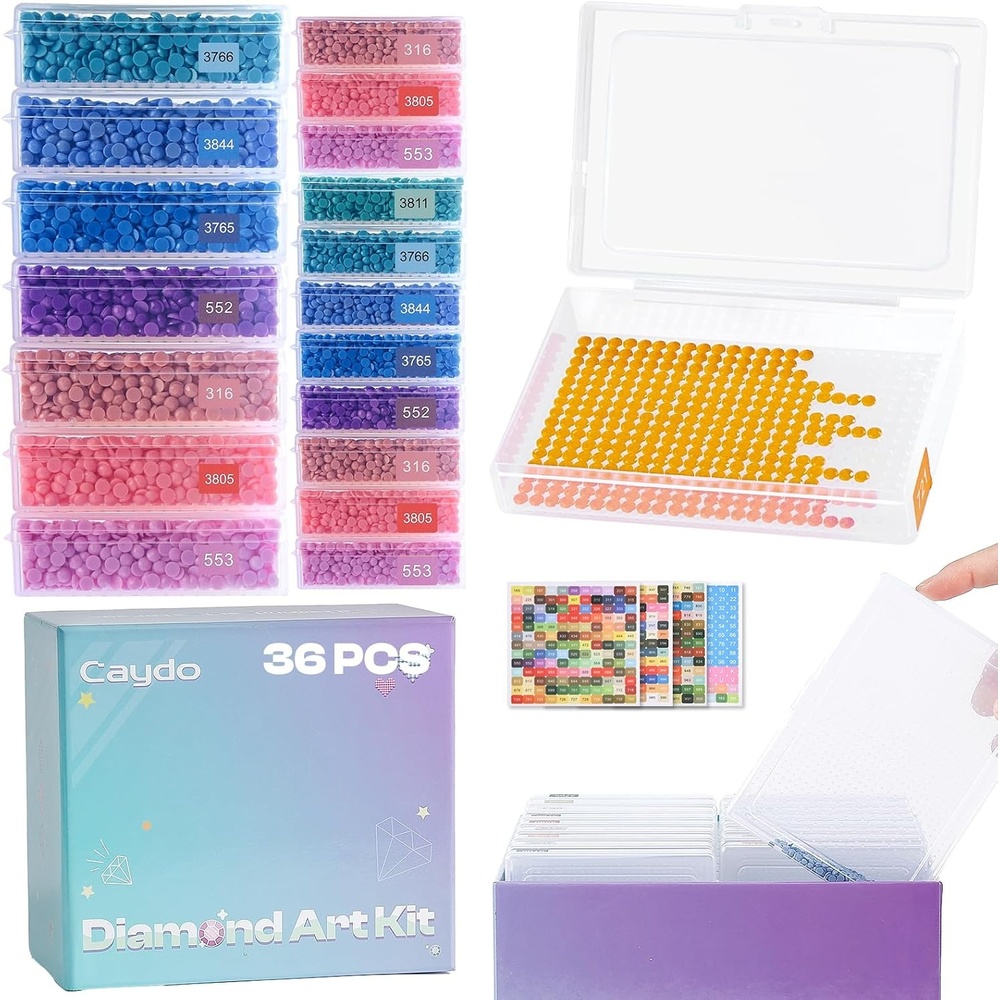 Caydo 36Pcs Diamond Art Storage Trays with Lids, Large and Small Size Diamond Art Painting Containers, 2-in-1 Bead Storage and Line-Up Accessories for Diamond Art Painting, Box Package(Diamond Art Storage Tray)