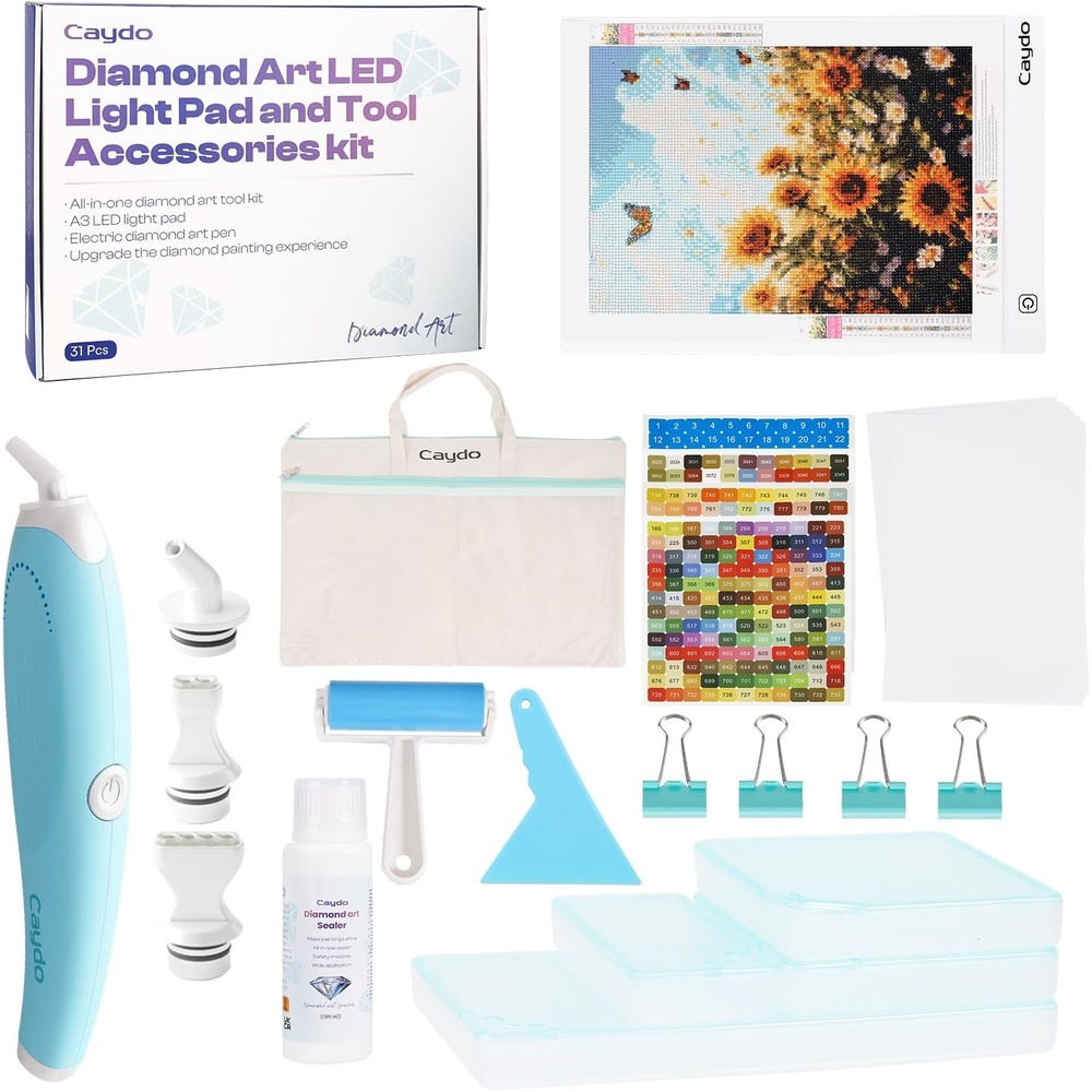 Caydo 36Pcs Diamond Art Storage Trays with Lids, Large and Small Size Diamond Art Painting Containers, 2-in-1 Bead Storage and Line-Up Accessories for Diamond Art Painting, Box Package(A4 Light Pad Kit)