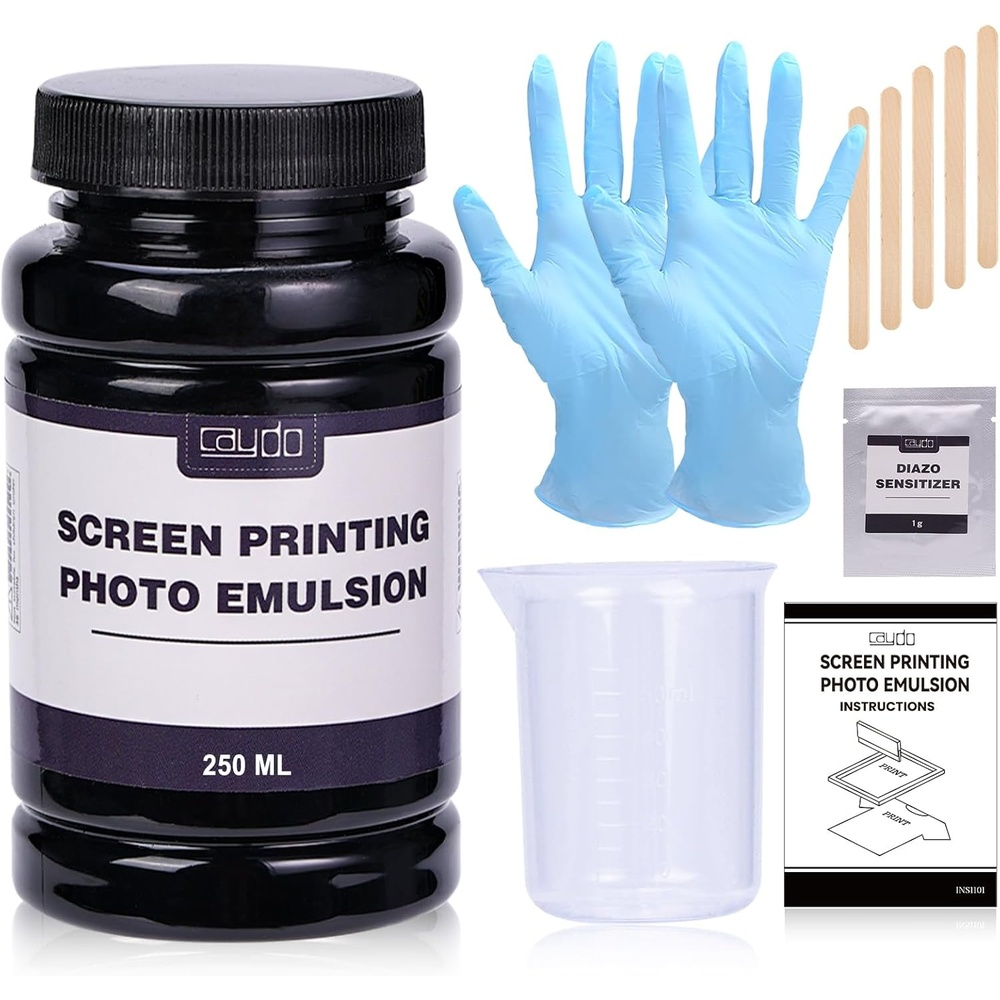 Caydo Screen Printing Photo Emulsion (8.5 oz), Diazo Sensitizer(1g), Measuring Cup, Gloves, and 5 Stir Sticks, Pre-Sensitized Photo Emulsion Screen Printing Supplies for Screen Printing and Fabric(Small-8.5 oz)