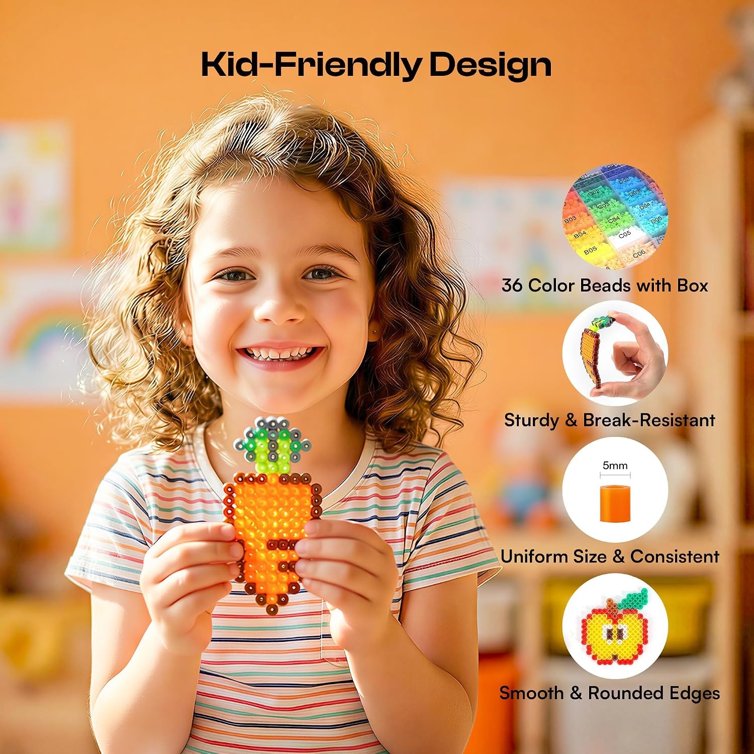 Caydo Fuse Beads Kit with Fuse Bead Pen, Design App & 200+ Patterns for Beginners, 10500PCS 36 Colors 5mm for Girl Holiday Home DIY Decor Creative Projects(Fuse Beads Kit)