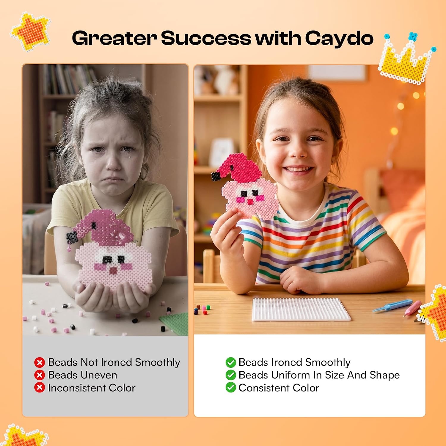 Caydo Fuse Beads Kit with Fuse Bead Pen, Design App & 200+ Patterns for Beginners, 10500PCS 36 Colors 5mm for Girl Holiday Home DIY Decor Creative Projects(Fuse Beads Kit)