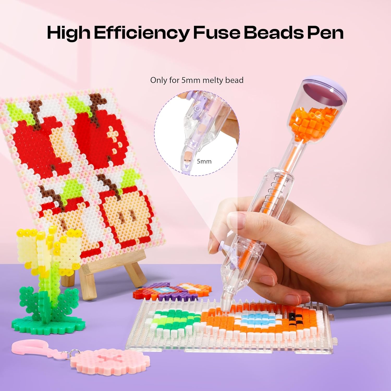 Caydo 2Pack 5mm Fuse Bead Pen, Purple Fuse Beads Dispenser for Home DIY Decor, Parent-Child Interaction and Kid’s Crafts Boosts Efficiency Saves Time High Capacity & Transparent Pen Body(Patented)(1 Pack)