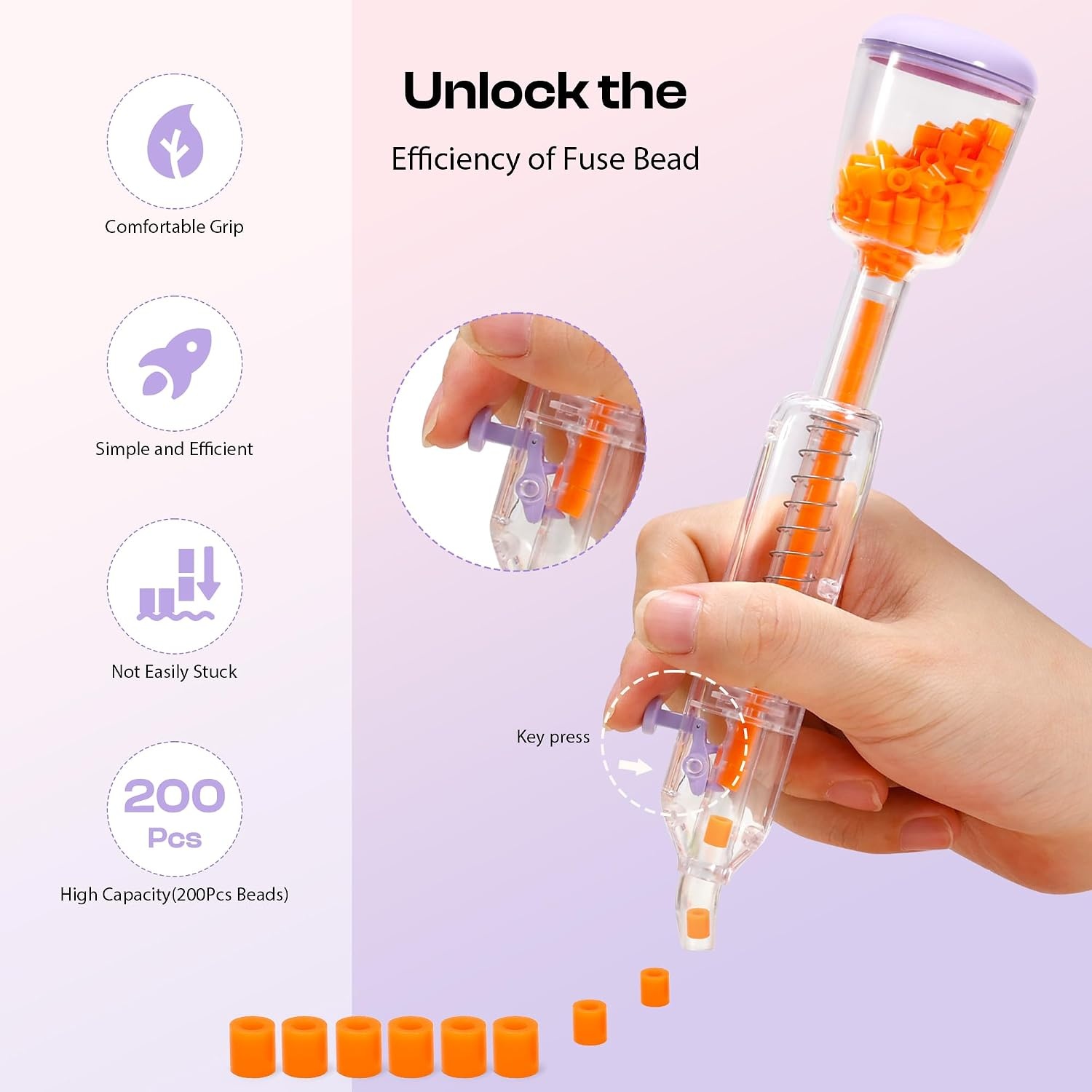 Caydo 2Pack 5mm Fuse Bead Pen, Purple Fuse Beads Dispenser for Home DIY Decor, Parent-Child Interaction and Kid’s Crafts Boosts Efficiency Saves Time High Capacity & Transparent Pen Body(Patented)(1 Pack)