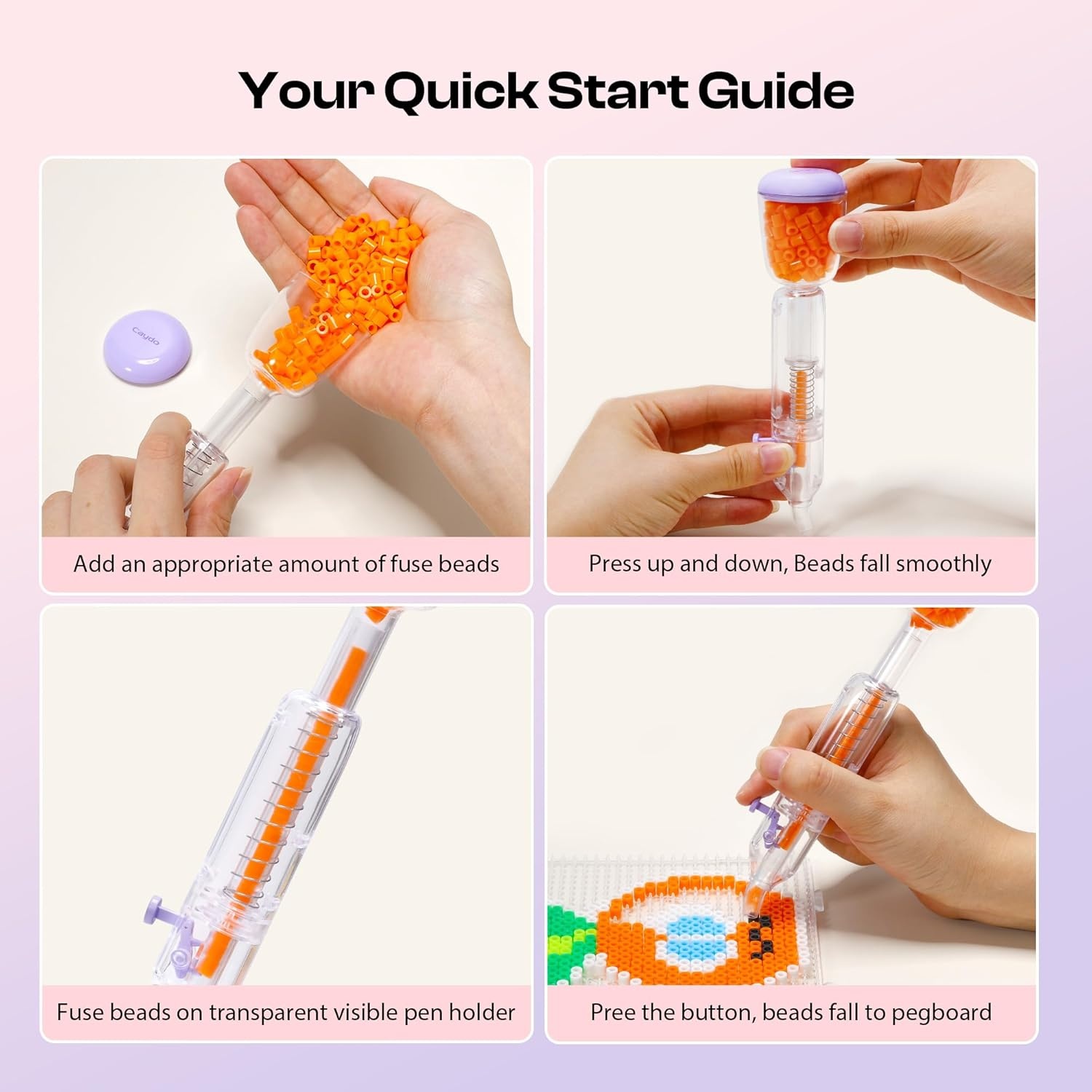 Caydo 2Pack 5mm Fuse Bead Pen, Purple Fuse Beads Dispenser for Home DIY Decor, Parent-Child Interaction and Kid’s Crafts Boosts Efficiency Saves Time High Capacity & Transparent Pen Body(Patented)(1 Pack)