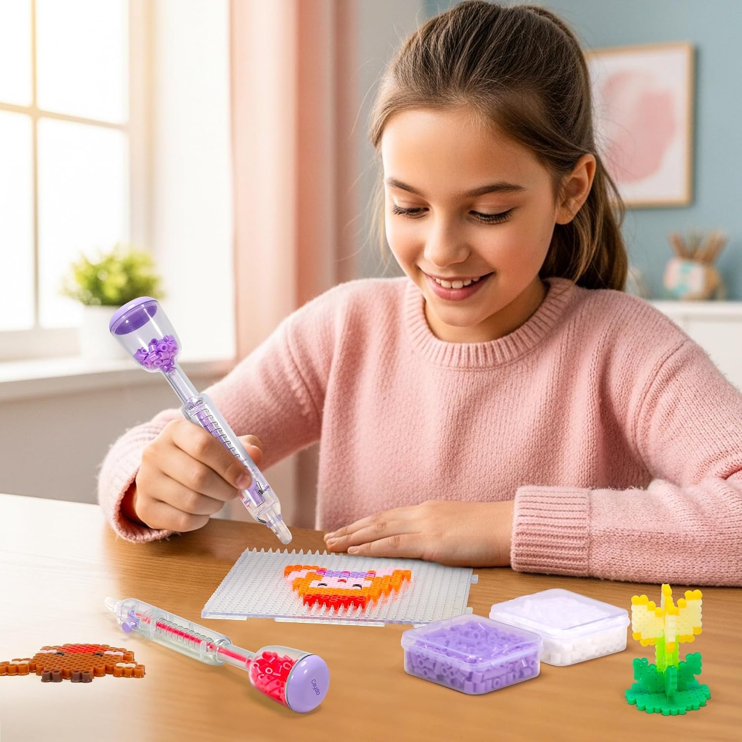 Caydo 2Pack 5mm Fuse Bead Pen, Purple Fuse Beads Dispenser for Home DIY Decor, Parent-Child Interaction and Kid’s Crafts Boosts Efficiency Saves Time High Capacity & Transparent Pen Body(Patented)(1 Pack)