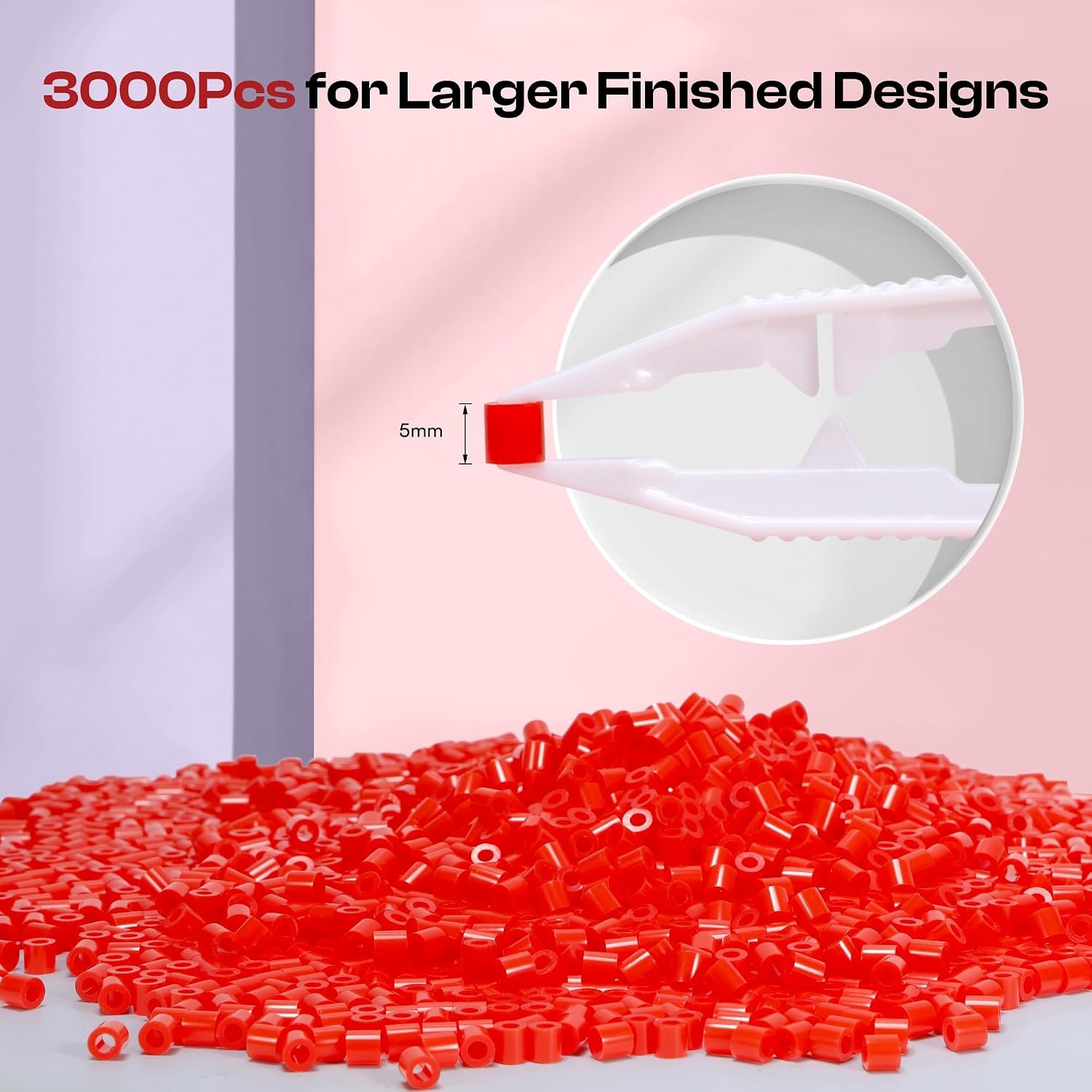 Caydo 3000PCS 5mm Black Fuse Beads, Bucket Packed Iron Beads Safe Material Kit, Art Creative Crafts for Kids DlY Pixel Parent-Child Interaction Art & School Project Holiday Gifts(Red)