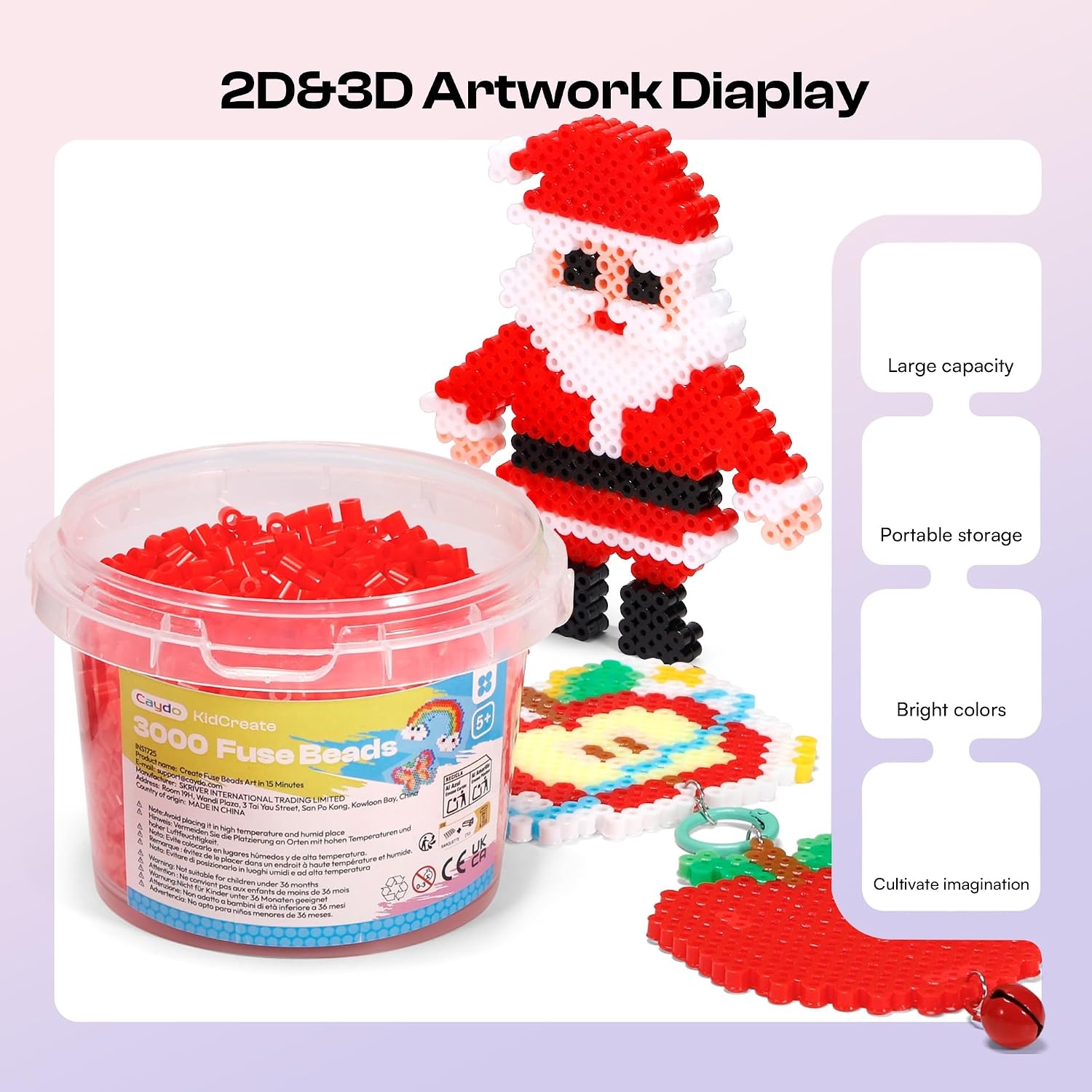 Caydo 3000PCS 5mm Black Fuse Beads, Bucket Packed Iron Beads Safe Material Kit, Art Creative Crafts for Kids DlY Pixel Parent-Child Interaction Art & School Project Holiday Gifts(Red)