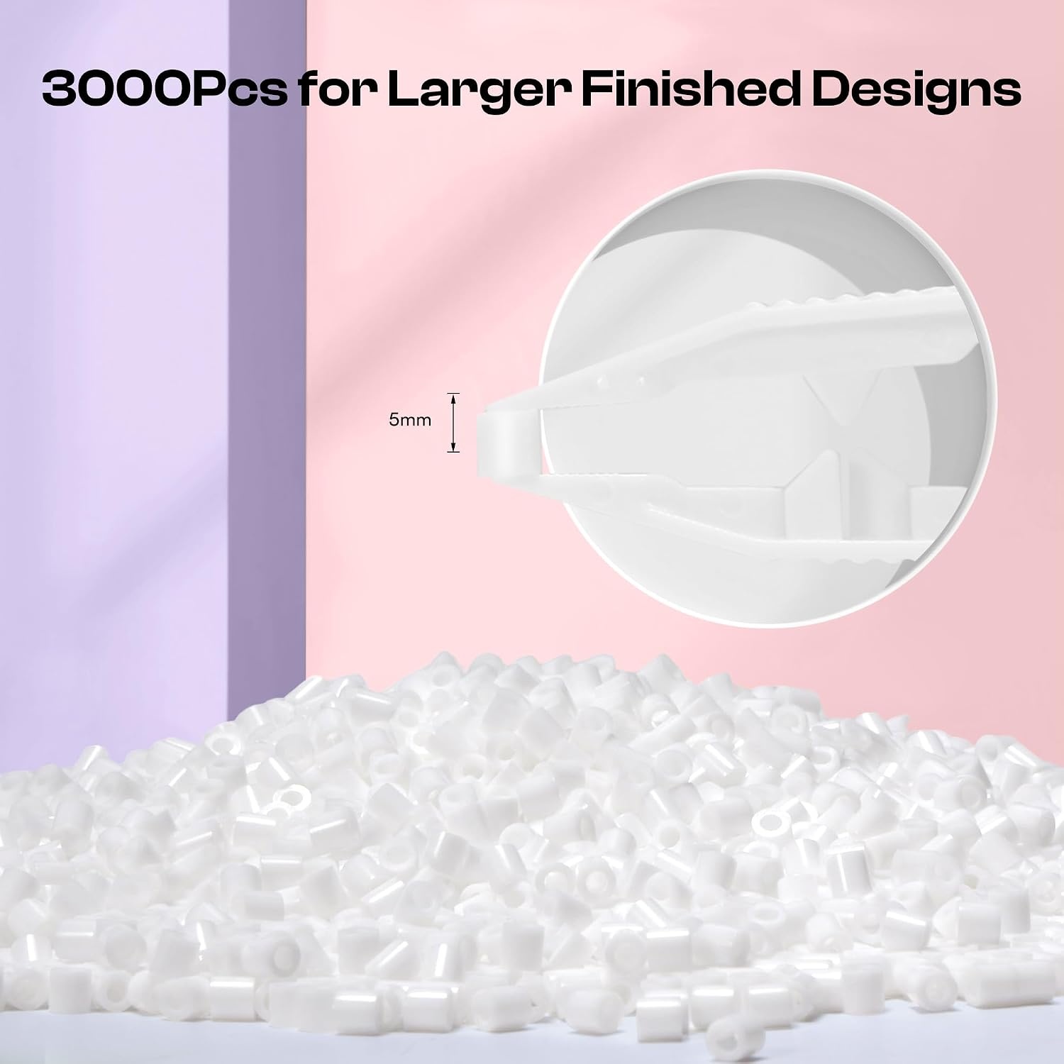 Caydo 3000PCS 5mm Black Fuse Beads, Bucket Packed Iron Beads Safe Material Kit, Art Creative Crafts for Kids DlY Pixel Parent-Child Interaction Art & School Project Holiday Gifts(White)