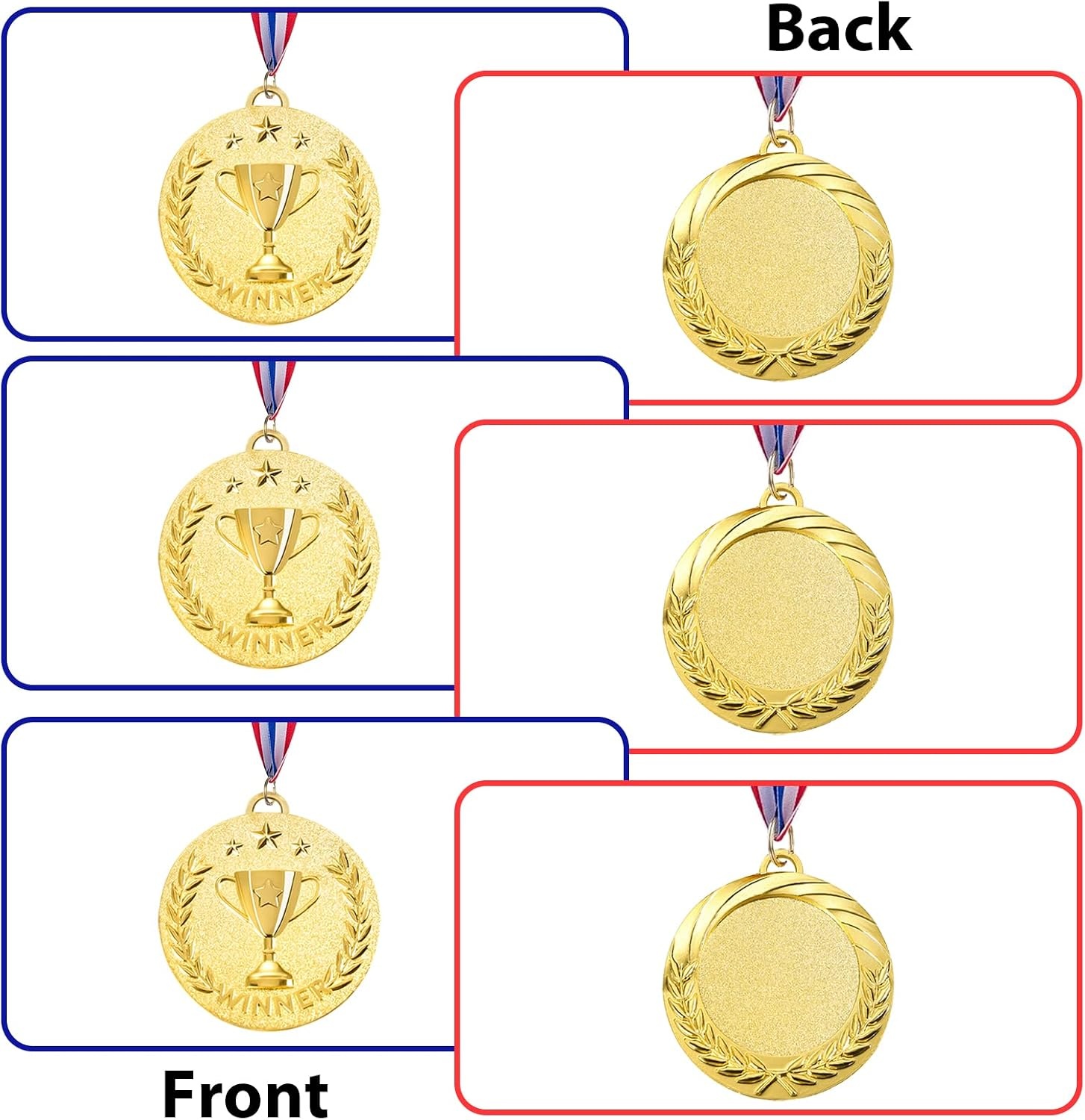 Caydo 6 Pieces 2 Inch Gold Award Medals Winner Medals Gold Prizes for Competitions, Party, Sports