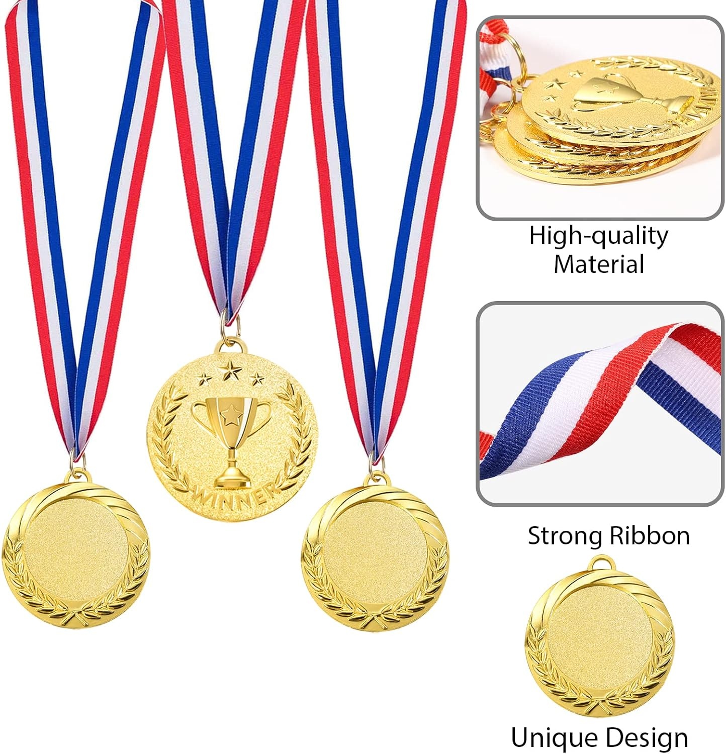 Caydo 6 Pieces 2 Inch Gold Award Medals Winner Medals Gold Prizes for Competitions, Party, Sports