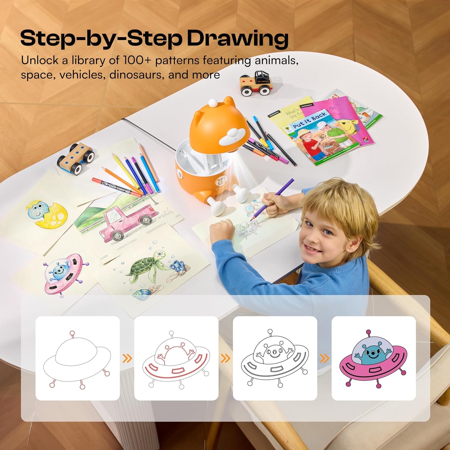 Caydo 2026 New AI Drawing Projector for Kids, SGS Certified Eye Protection, T3 Kids Art Projector from Basics Tracing to Step-by-Step Drawing and AI Creative Studio, Birthday Gift for Kids Ages 5-12(T3 Drawing Projector Kit)