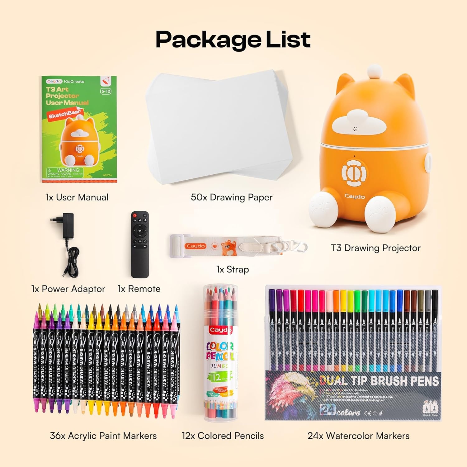 Caydo 2026 New AI Drawing Projector for Kids, SGS Certified Eye Protection, T3 Kids Art Projector from Basics Tracing to Step-by-Step Drawing and AI Creative Studio, Birthday Gift for Kids Ages 5-12(T3 Drawing Projector Kit)