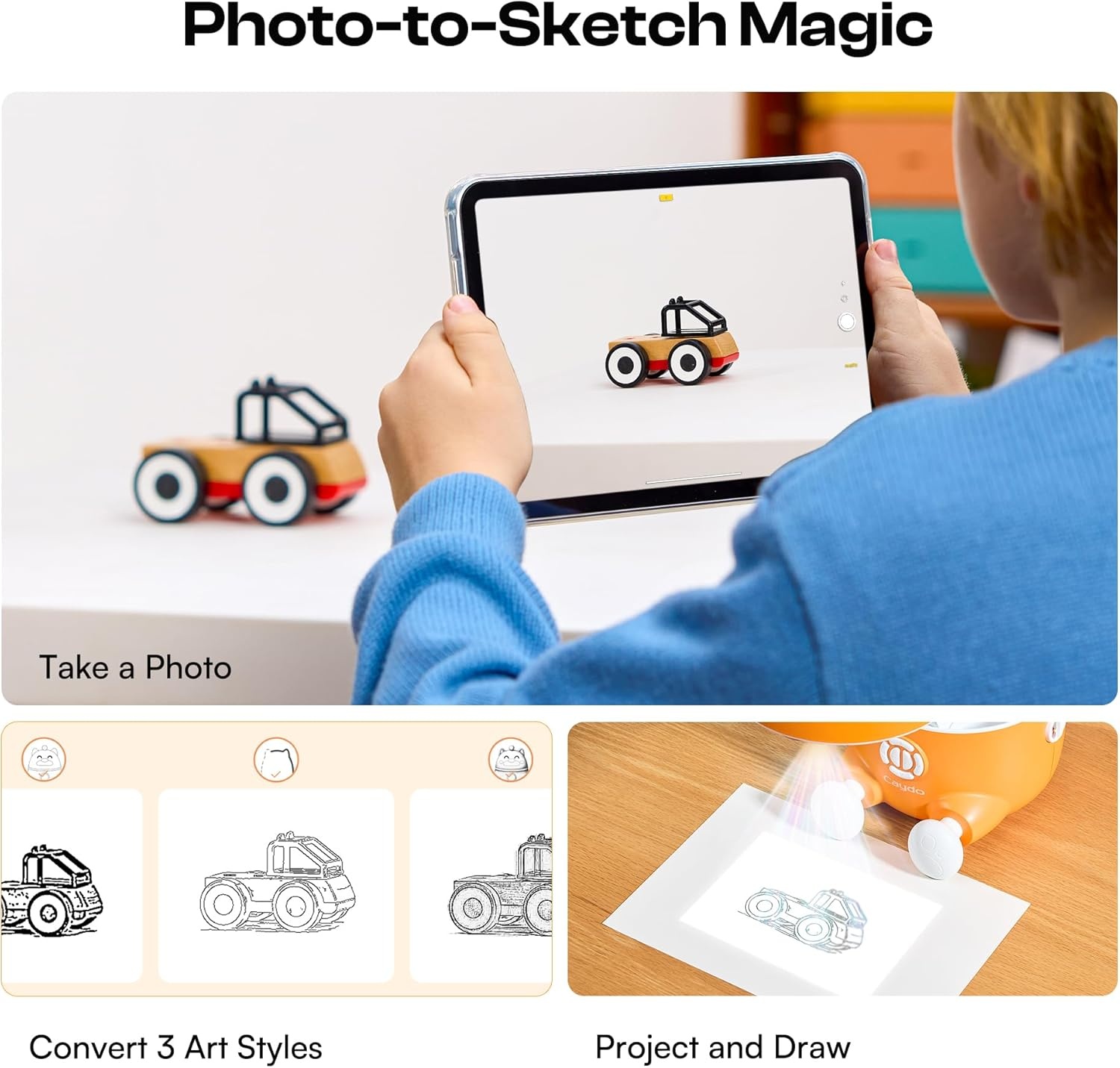 Caydo 2026 New AI Drawing Projector for Kids, SGS Certified Eye Protection, T3 Kids Art Projector from Basics Tracing to Step-by-Step Drawing and AI Creative Studio, Birthday Gift for Kids Ages 5-12(T3 Drawing Projector Kit)