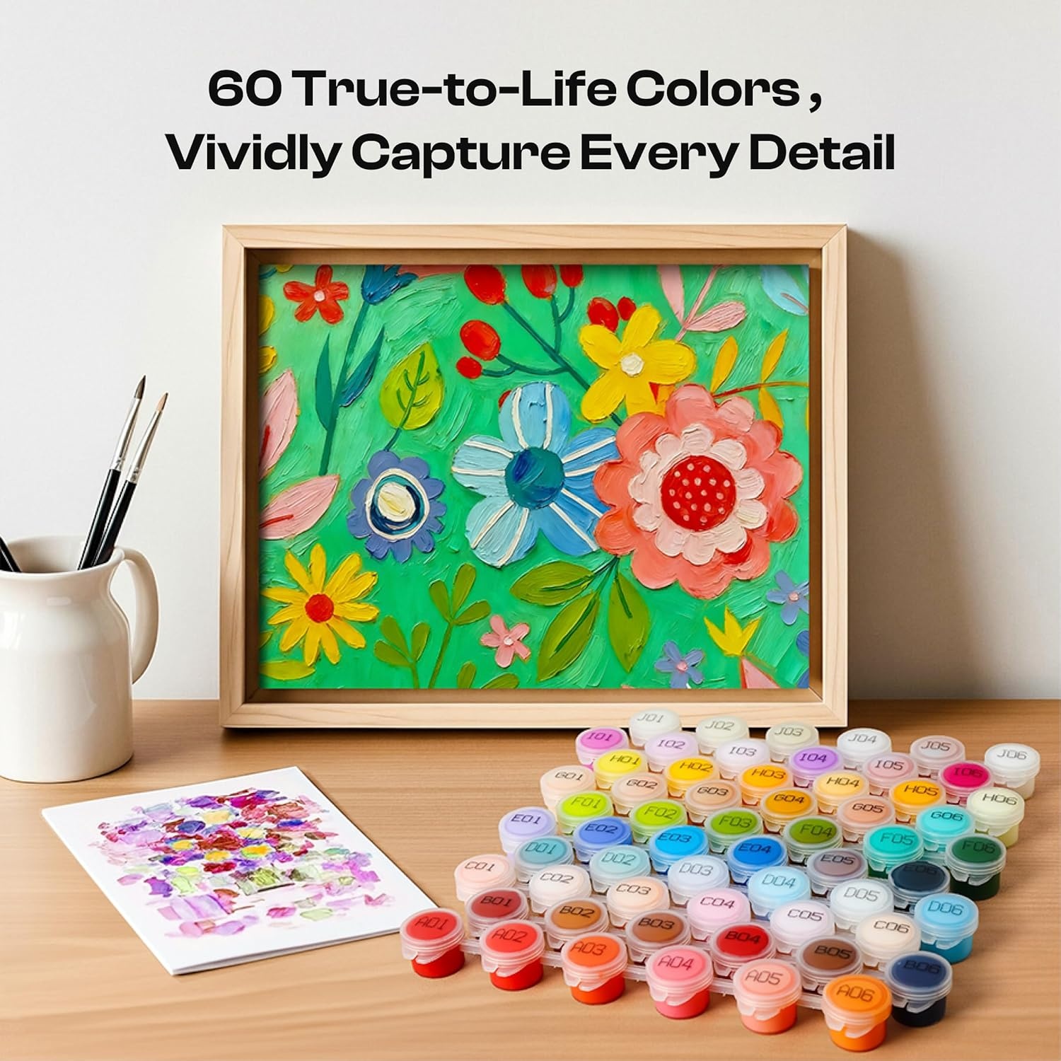 Caydo Custom Paint by Numbers Kit for Adults, Turn Your Photo into A4 Paint Templates in 5 Minutes via App with 60-Color Acrylic Set and 3 Blank Canvases for Gift(with Frame)(11.7″x16.5″)