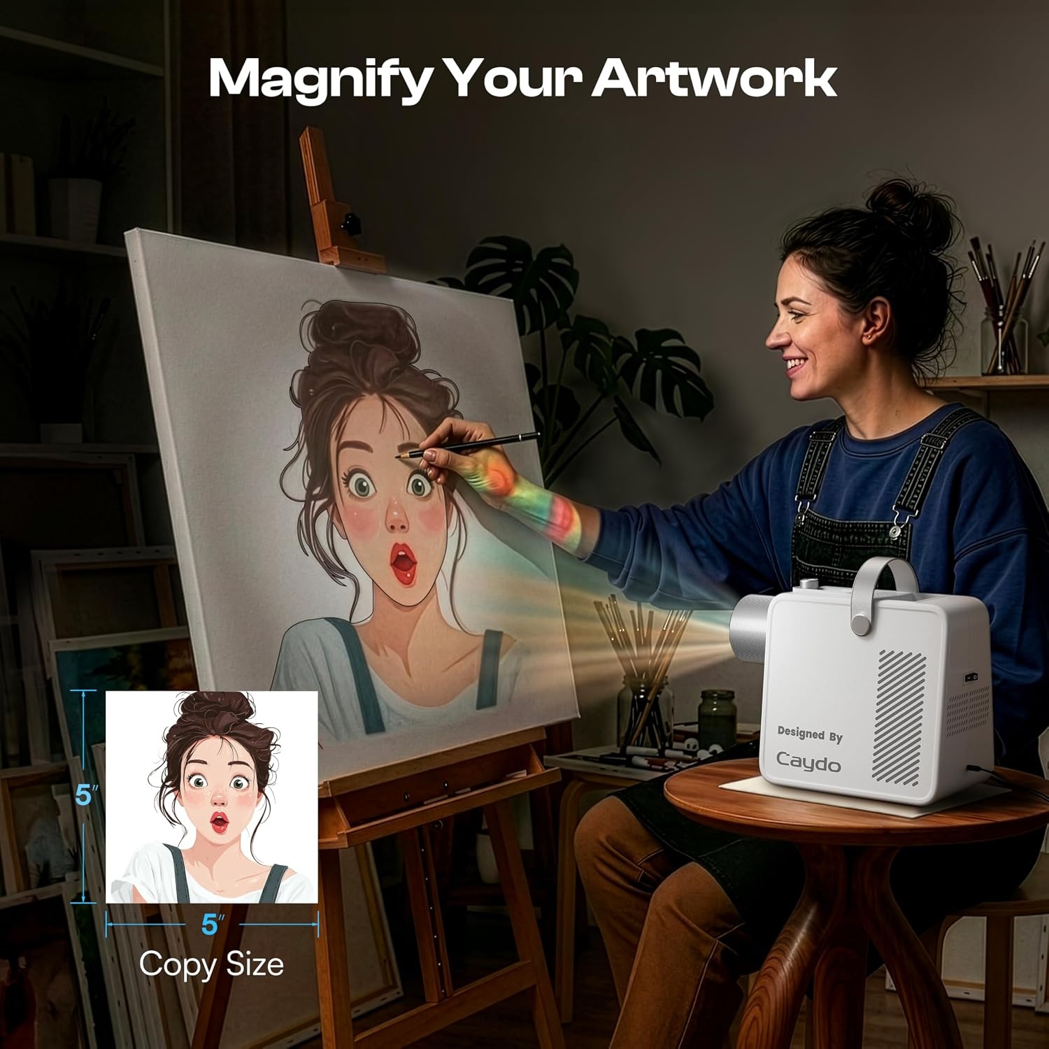 Caydo S1 LED Art Projector for Tracing, Enlarge Images 2.5X-11X up to 80″, Portable Drawing Projector with Handle & Storage for Wall Murals, Sketching, Canvas Painting, 5″ x 5″ Copy Size
