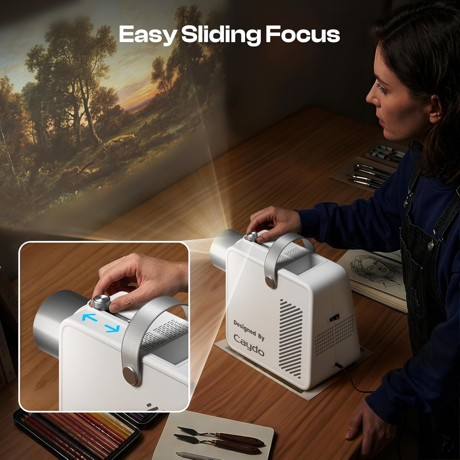 Caydo S1 LED Art Projector for Tracing, Enlarge Images 2.5X-11X up to 80″, Portable Drawing Projector with Handle & Storage for Wall Murals, Sketching, Canvas Painting, 5″ x 5″ Copy Size