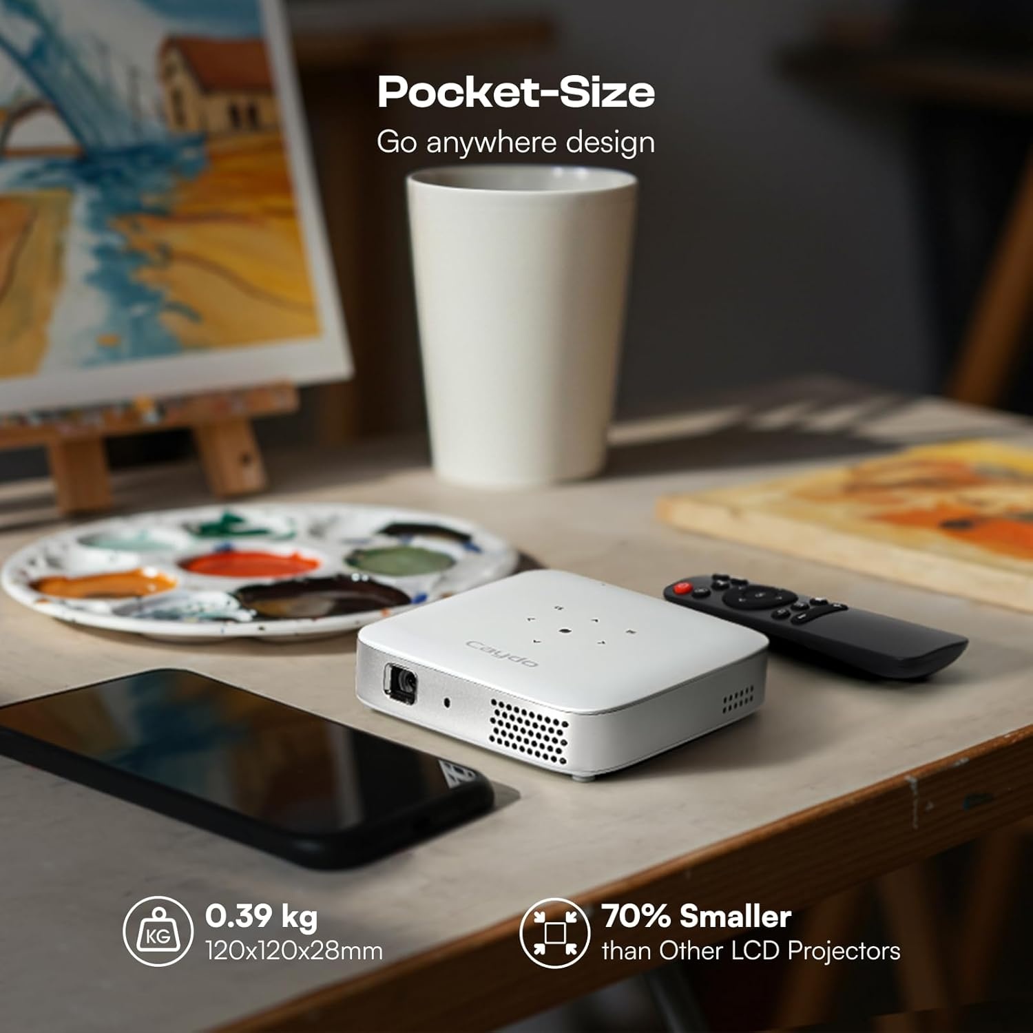 Caydo M1C Art Projector, Rechargeable DLP Drawing Projector with Exclusive Art Drawing App, Portable Tracing Projector for Canvas, Pico Cookie Projector for Decorating, 4K Support, 100’’ Display(White)