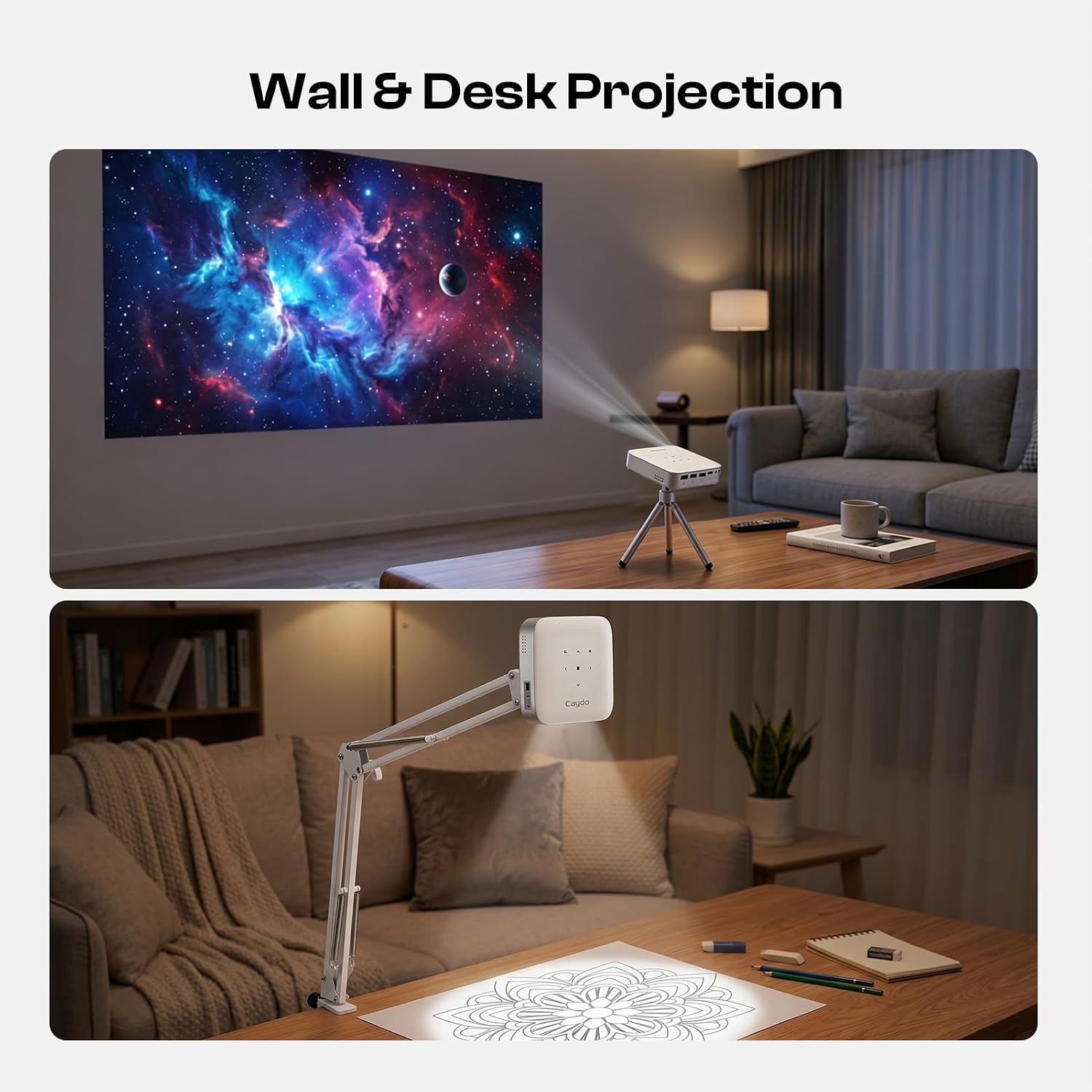 Caydo M1C Art Projector, Rechargeable DLP Drawing Projector with Exclusive Art Drawing App, Portable Tracing Projector for Canvas, Pico Cookie Projector for Decorating, 4K Support, 100’’ Display(White)